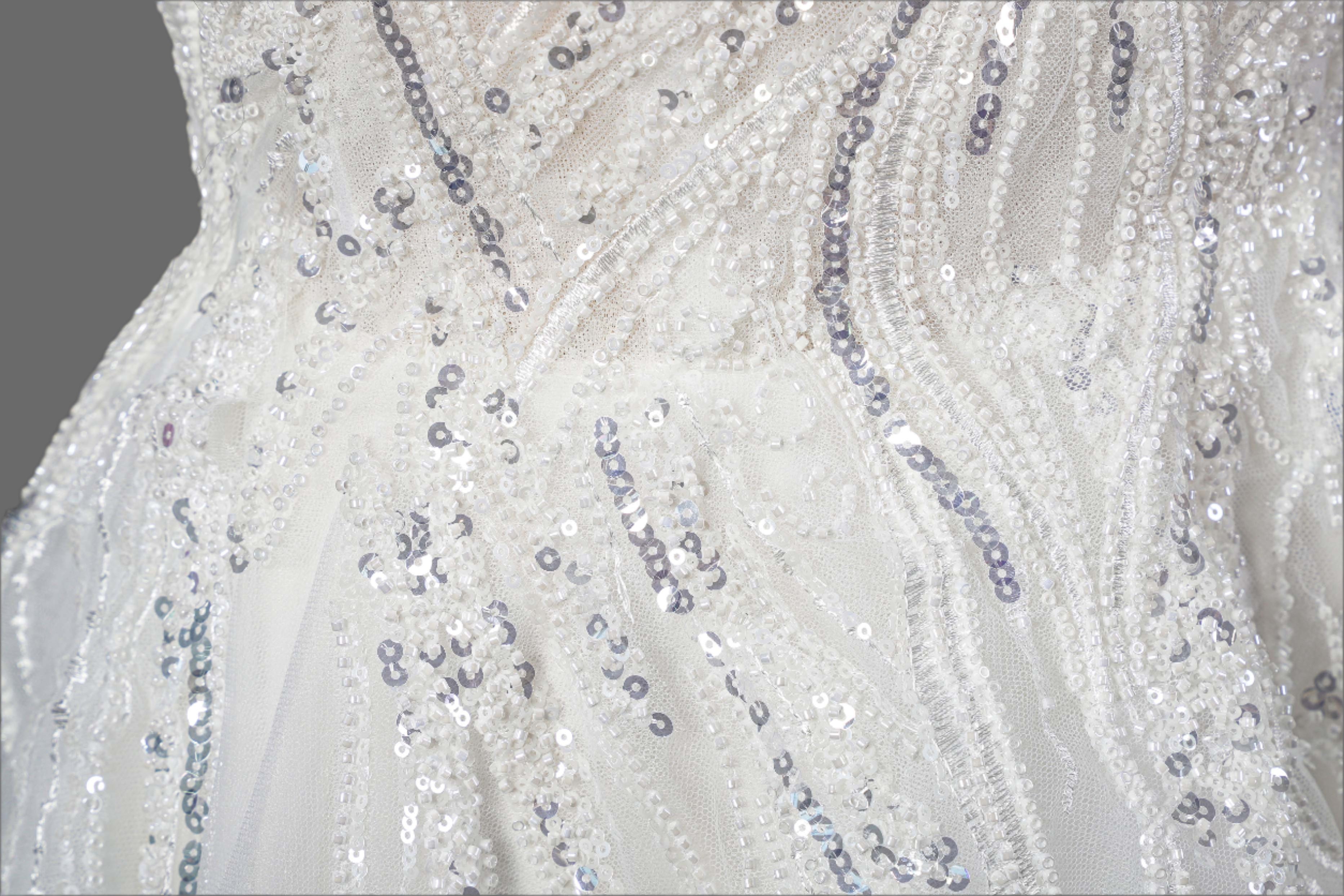 One Shoulder A-Line Beaded Wedding Dress - Luxury Bridal Gown