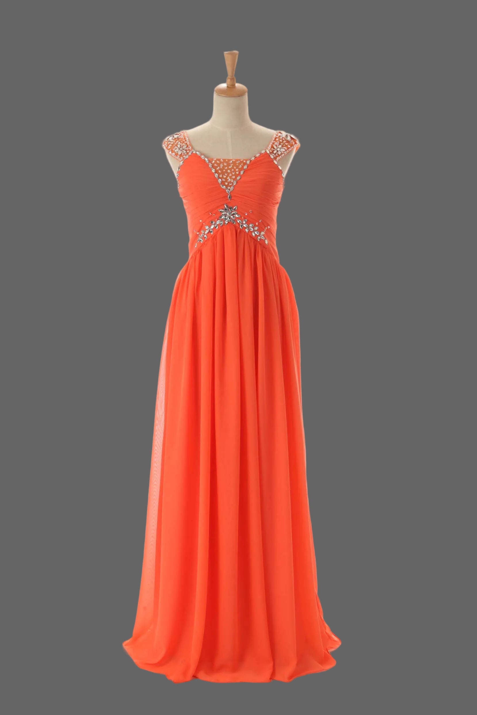 Orange Chiffon Beaded Cap Sleeve Junior Bridesmaid Dress