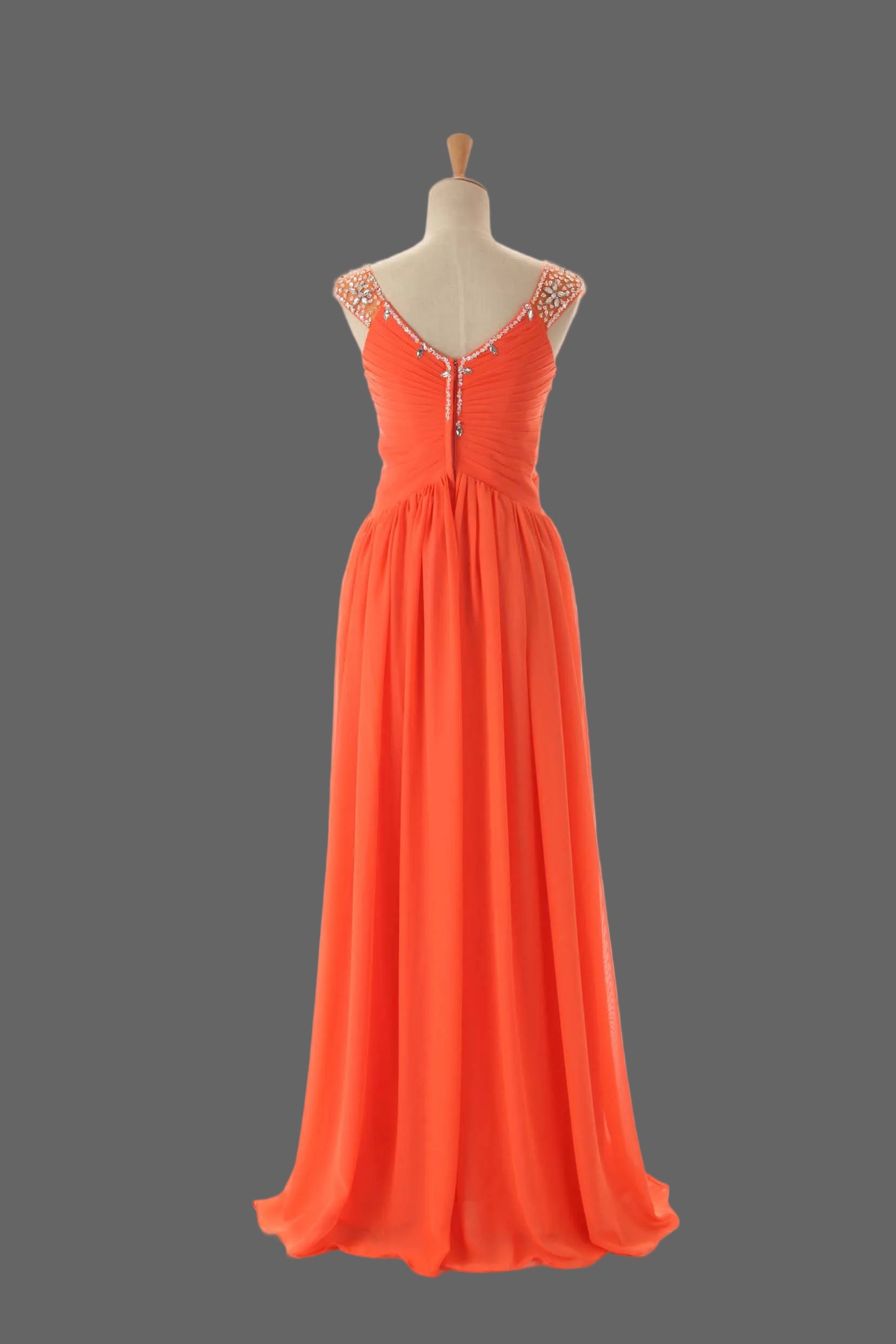 Orange Chiffon Beaded Cap Sleeve Junior Bridesmaid Dress