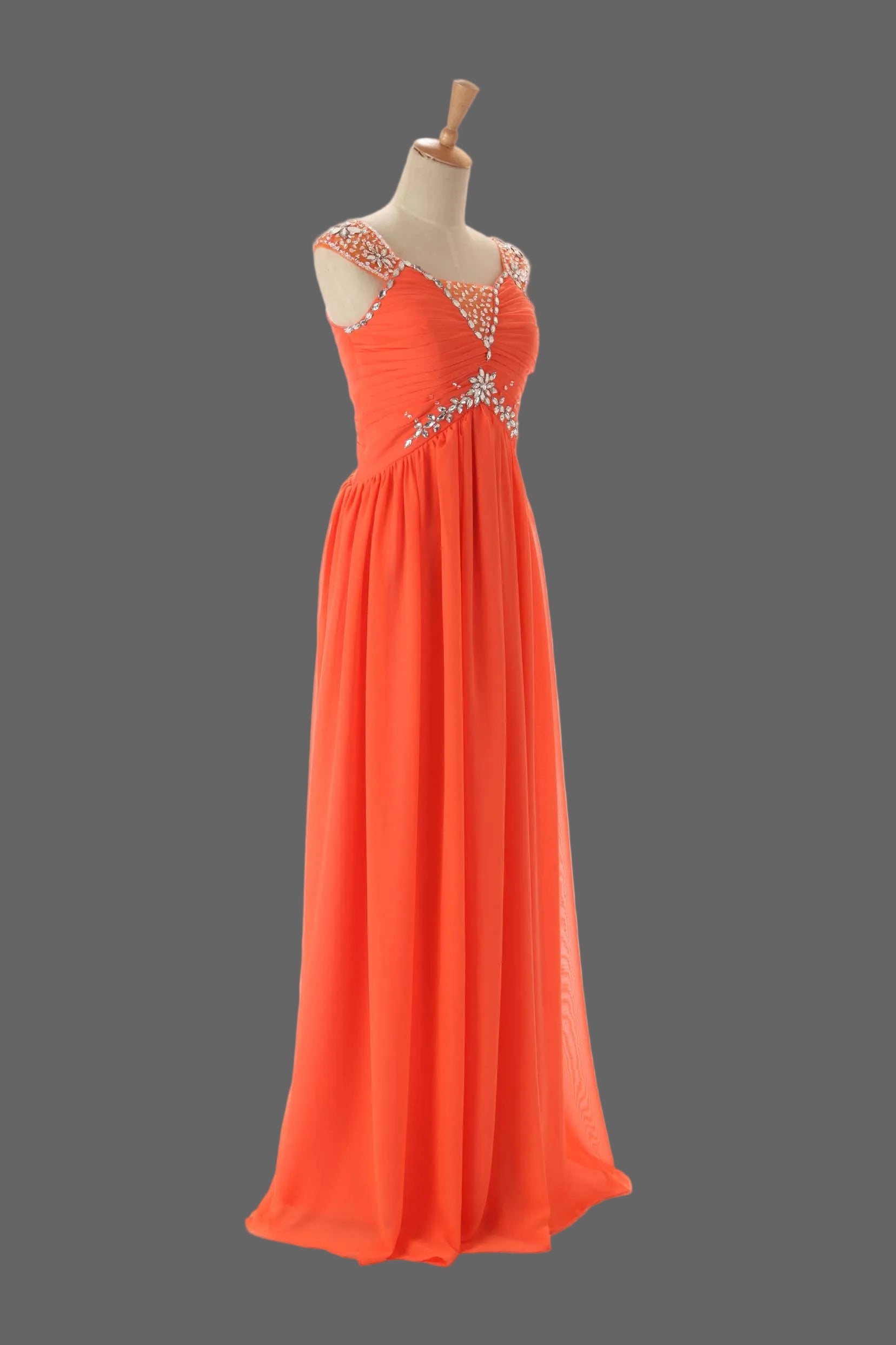 Orange Chiffon Beaded Cap Sleeve Junior Bridesmaid Dress