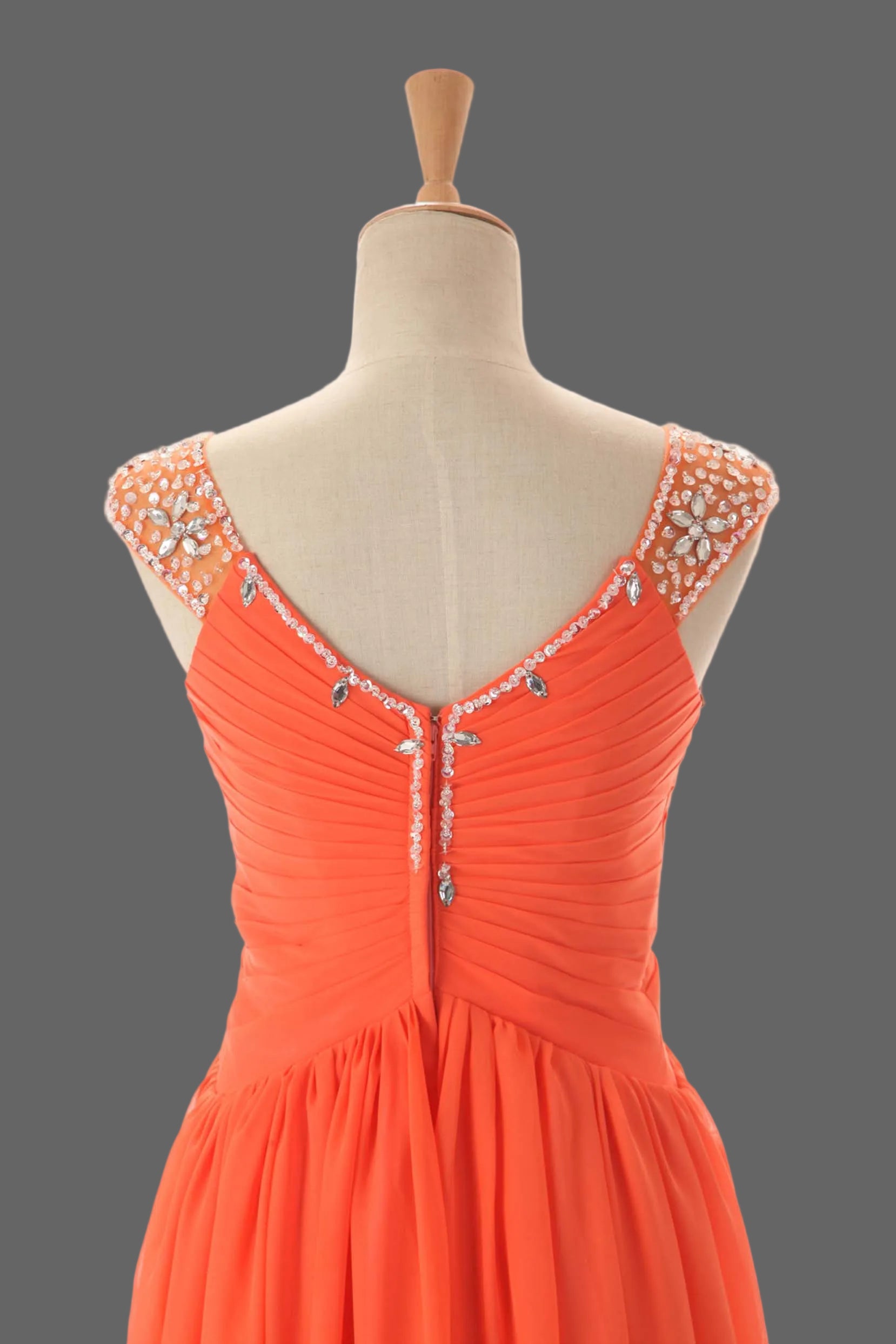 Orange Chiffon Beaded Cap Sleeve Junior Bridesmaid Dress