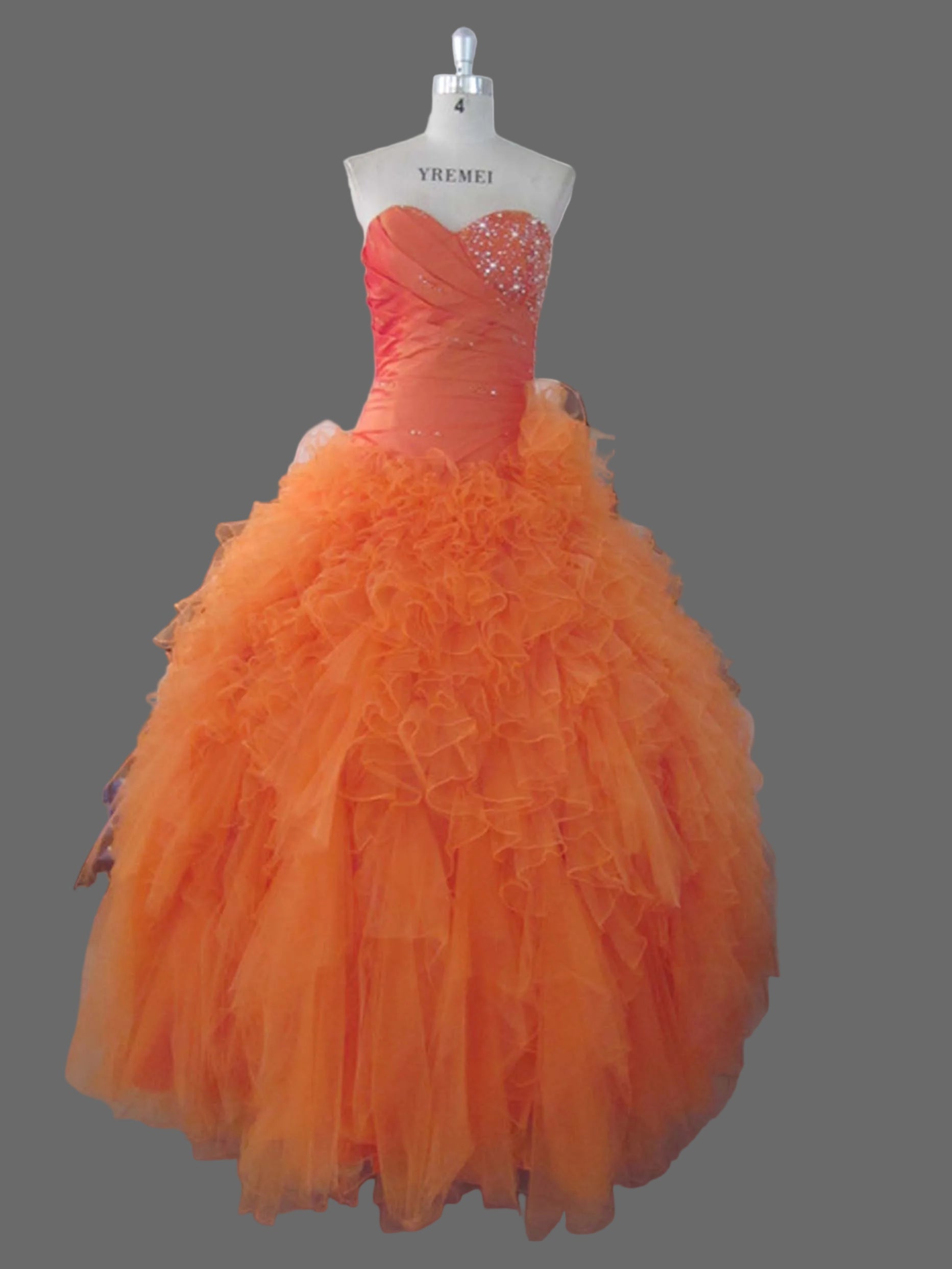 Orange Quinceanera Ball Gown | Sweetheart Ombre Dress with Crystal Beading & Ruffled Tulle