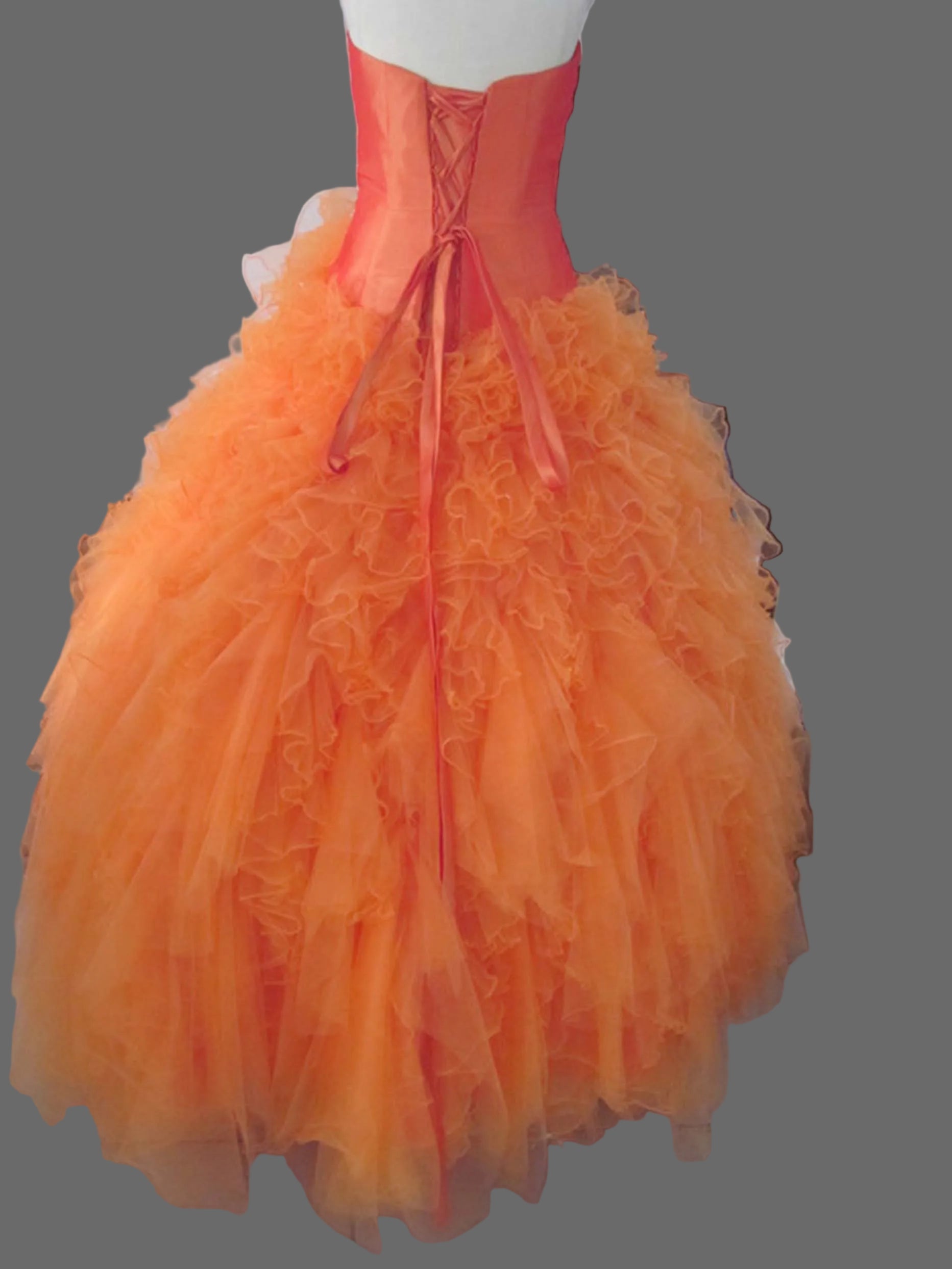 Orange Quinceanera Ball Gown | Sweetheart Ombre Dress with Crystal Beading & Ruffled Tulle
