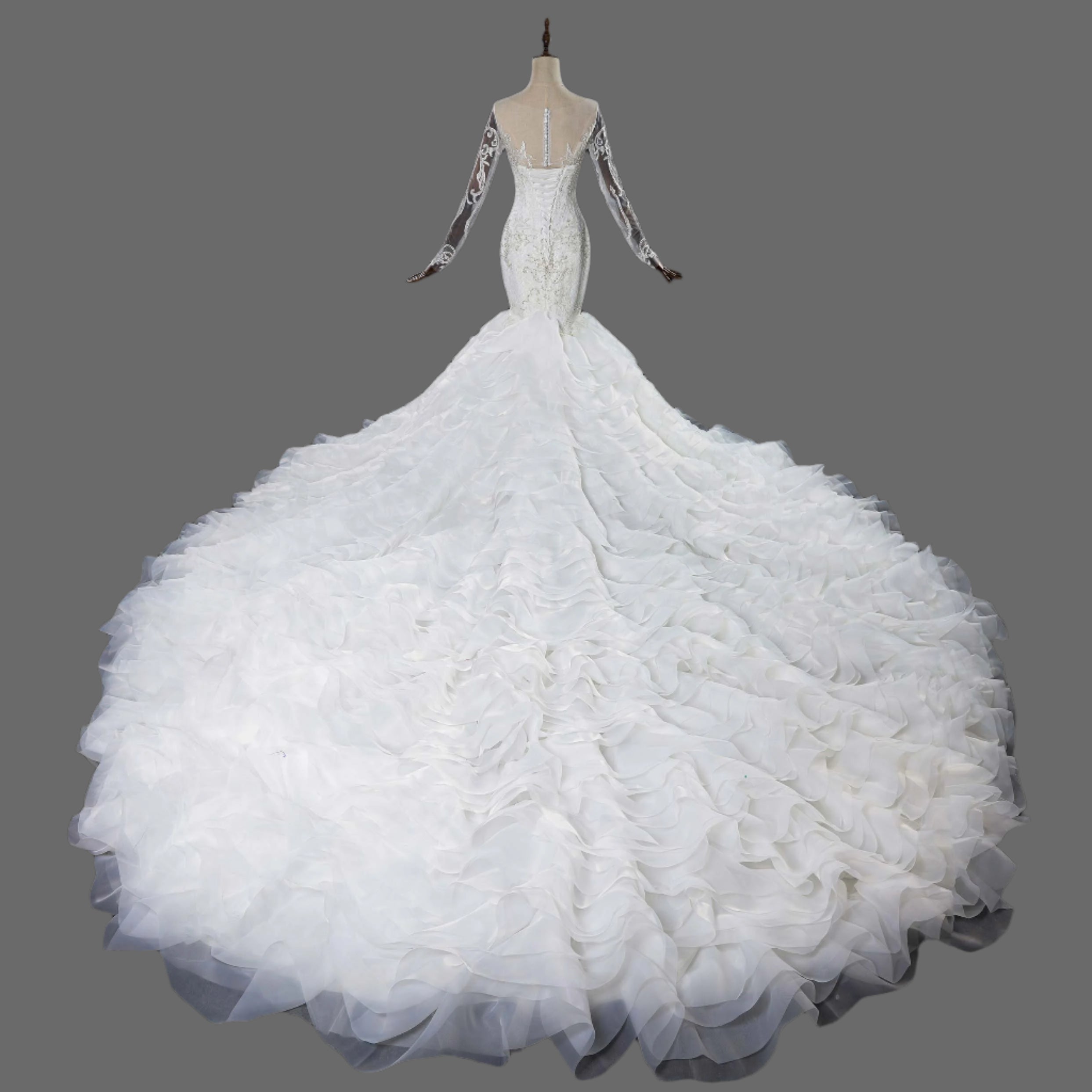 Organza Mermaid Wedding Dress with Multi-Layer Skirt