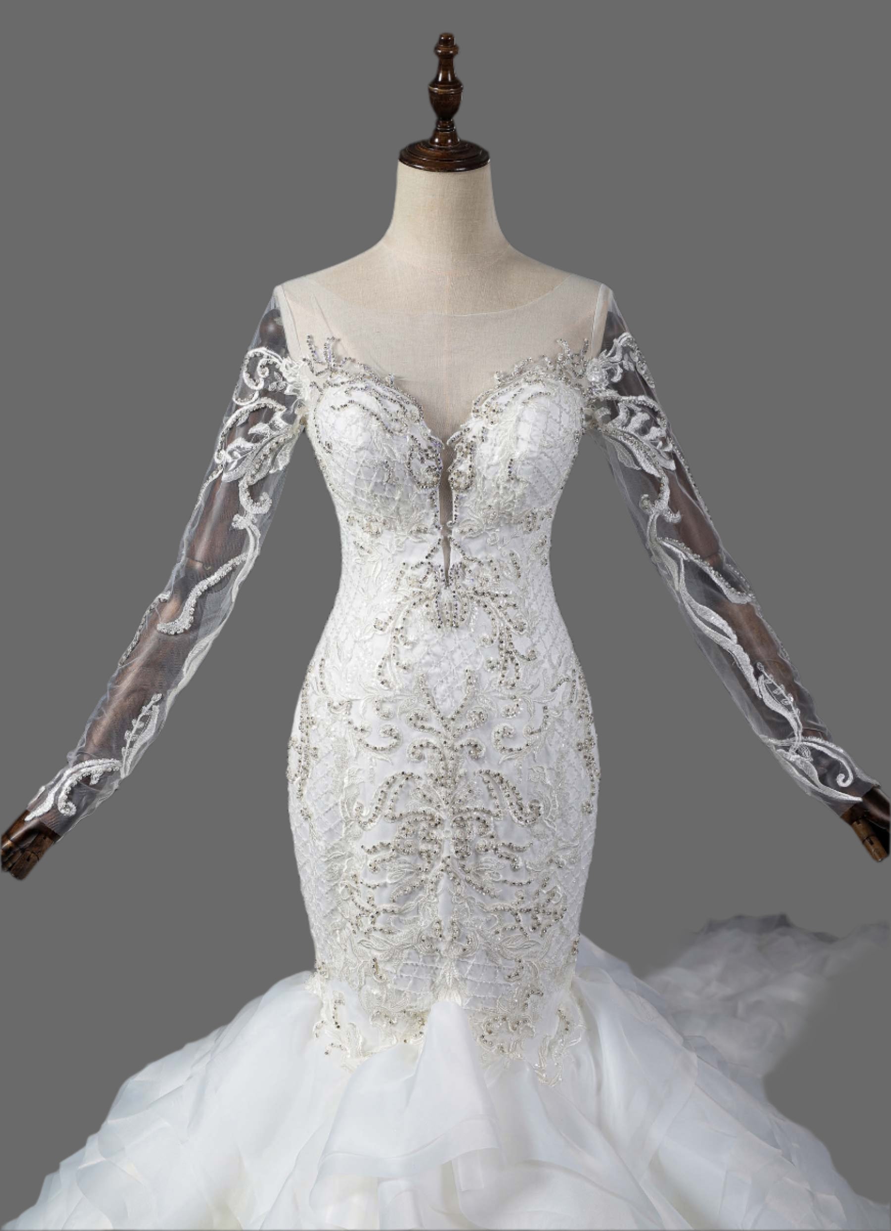 Organza Mermaid Wedding Dress with Multi-Layer Skirt