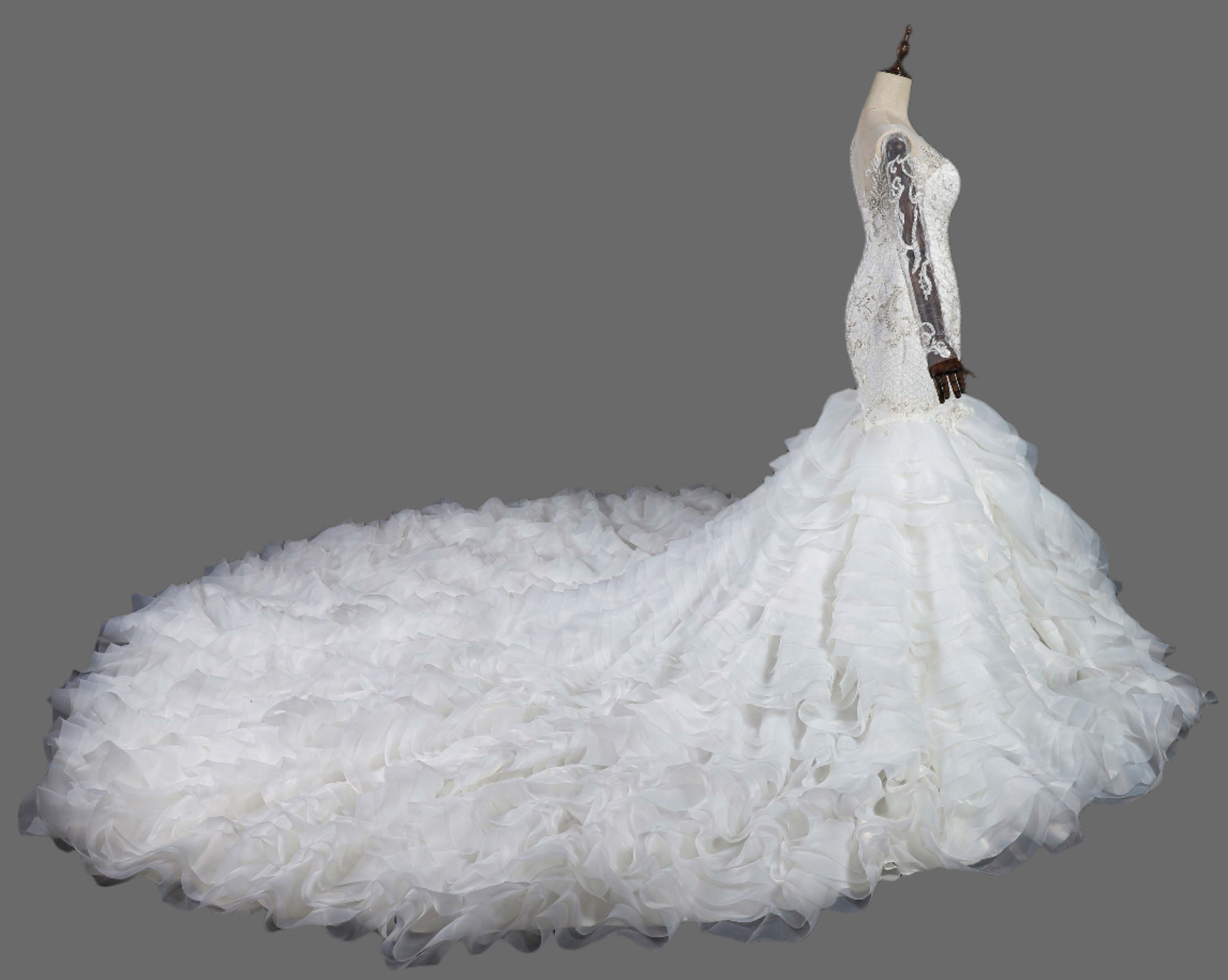 Organza Mermaid Wedding Dress with Multi-Layer Skirt