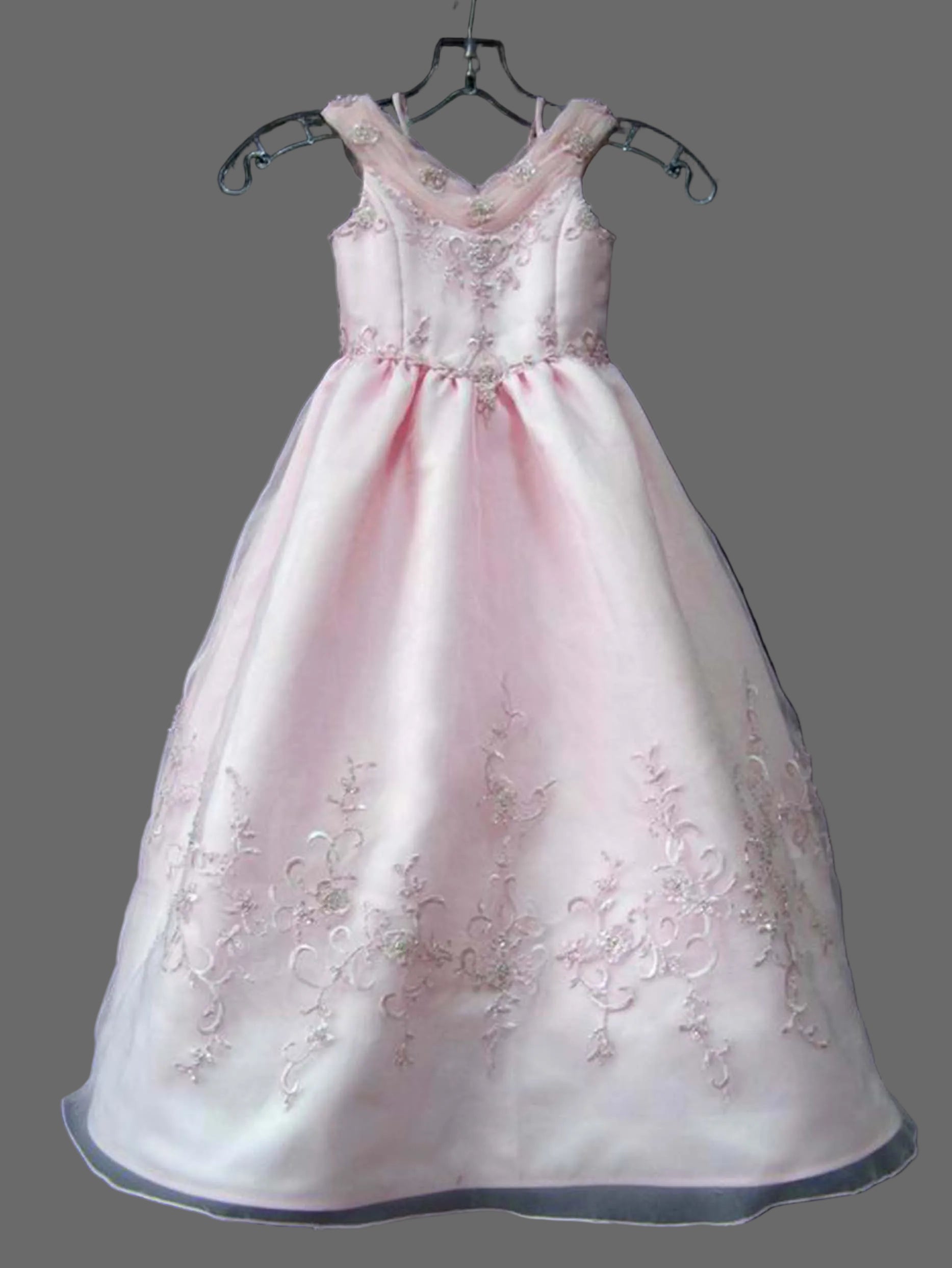 Pink Flower Girl Dress with Beaded Lace Applique – Ball Gown for Wedding & Pageant