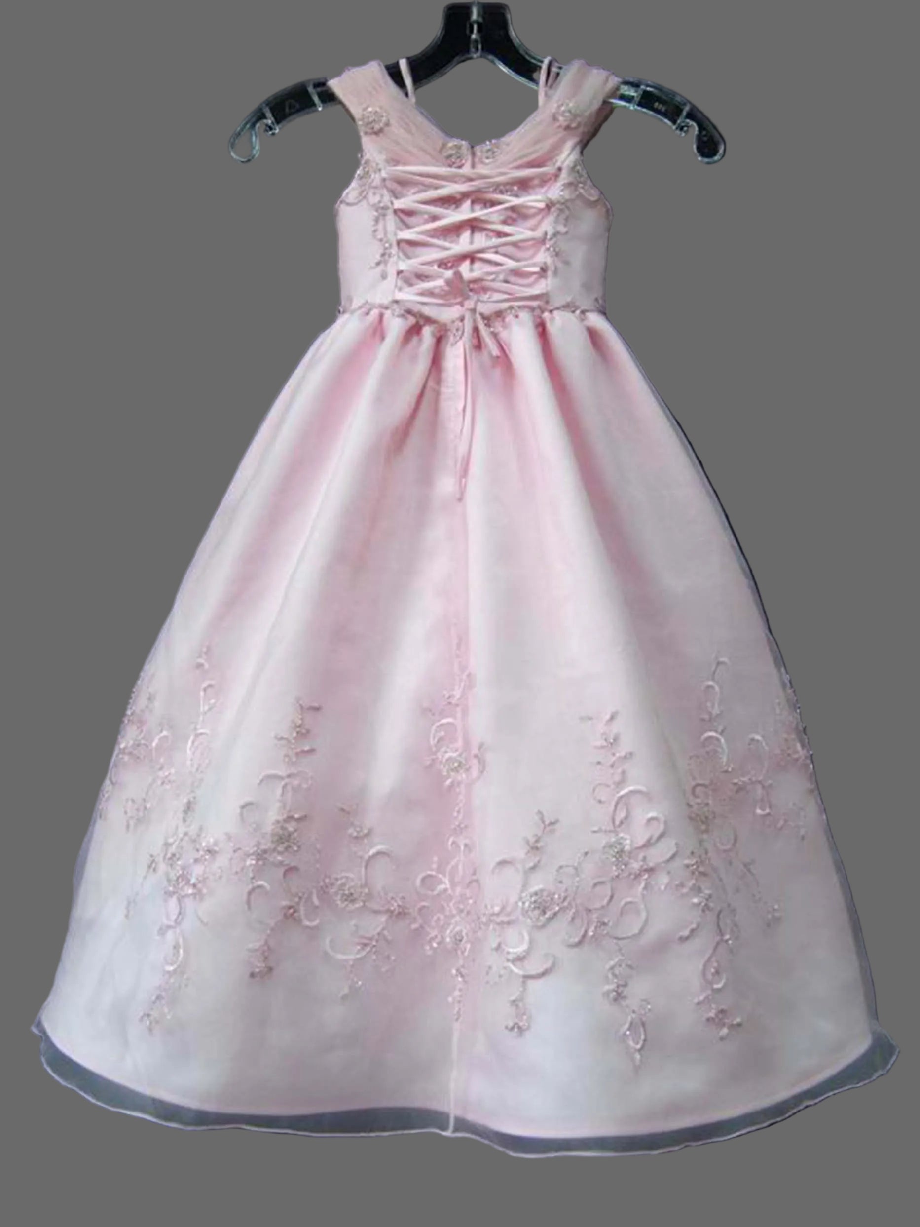 Pink Flower Girl Dress with Beaded Lace Applique – Ball Gown for Wedding & Pageant
