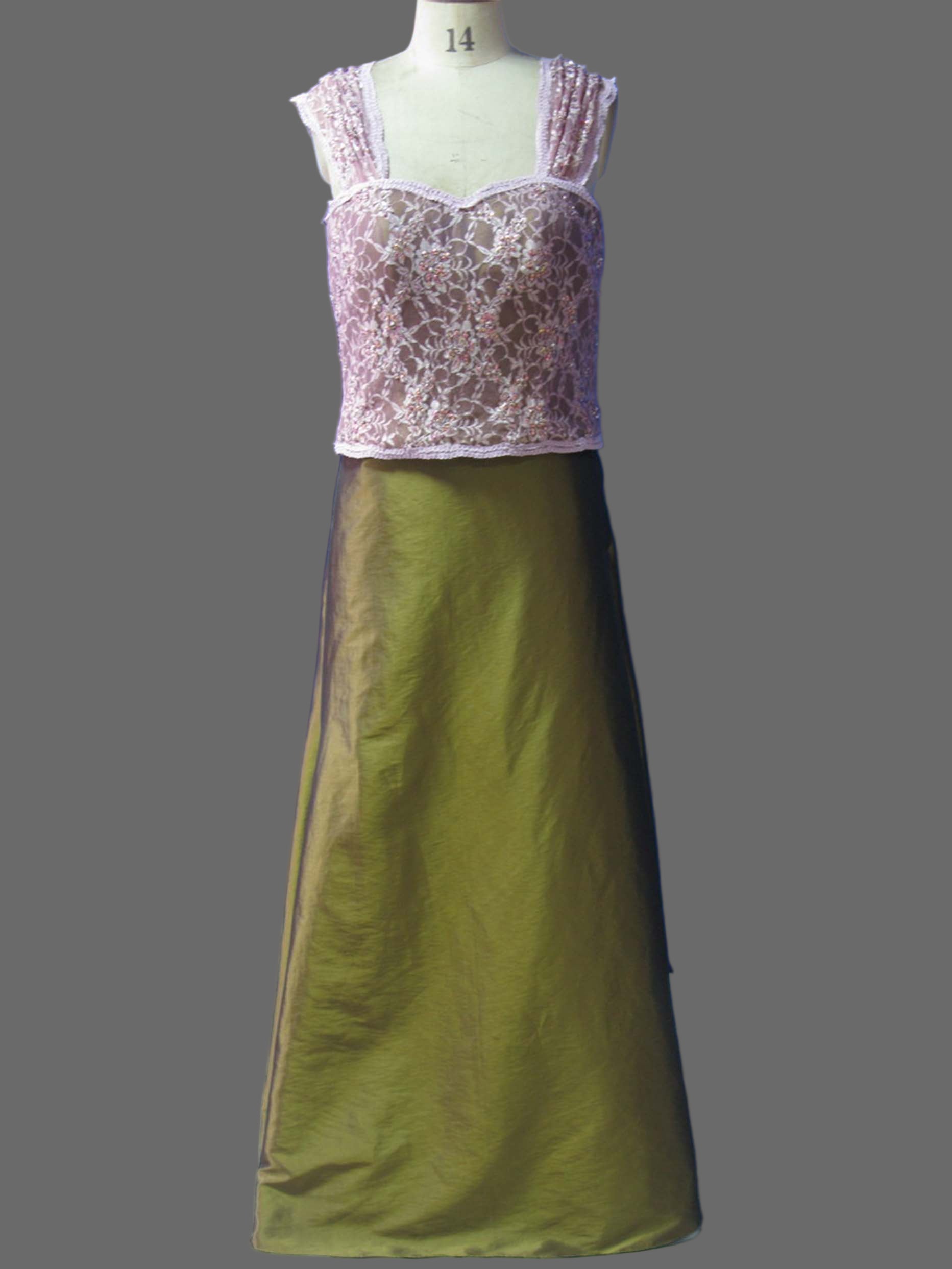 Pink Lace Olive Green Mother of the Bride Dress - Two Piece Formal Gown
