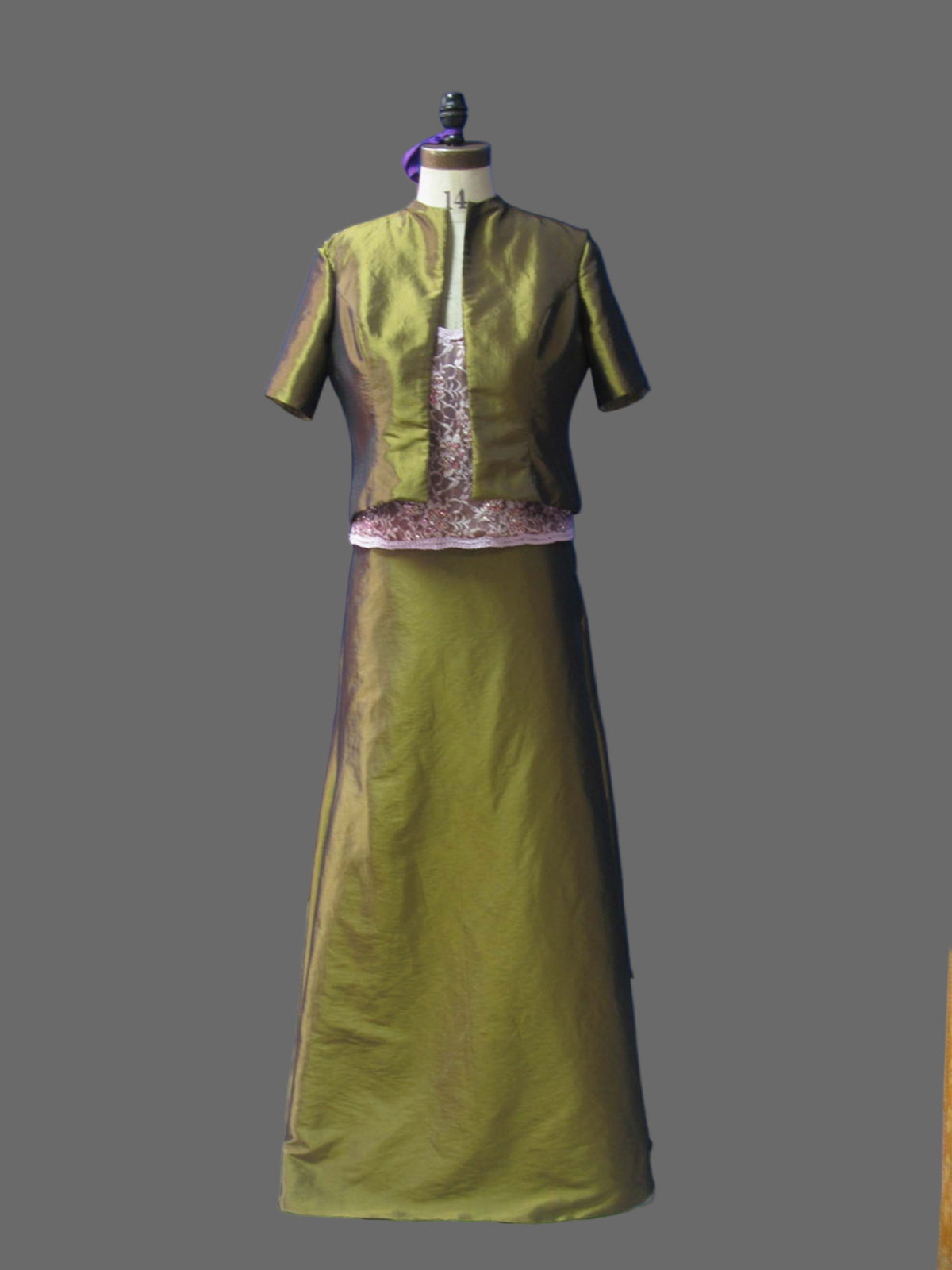 olive green two piece dress Olive Green Two-Piece Corset and Beaded Skirt Evening Set Custom Color / Floor Length / US0