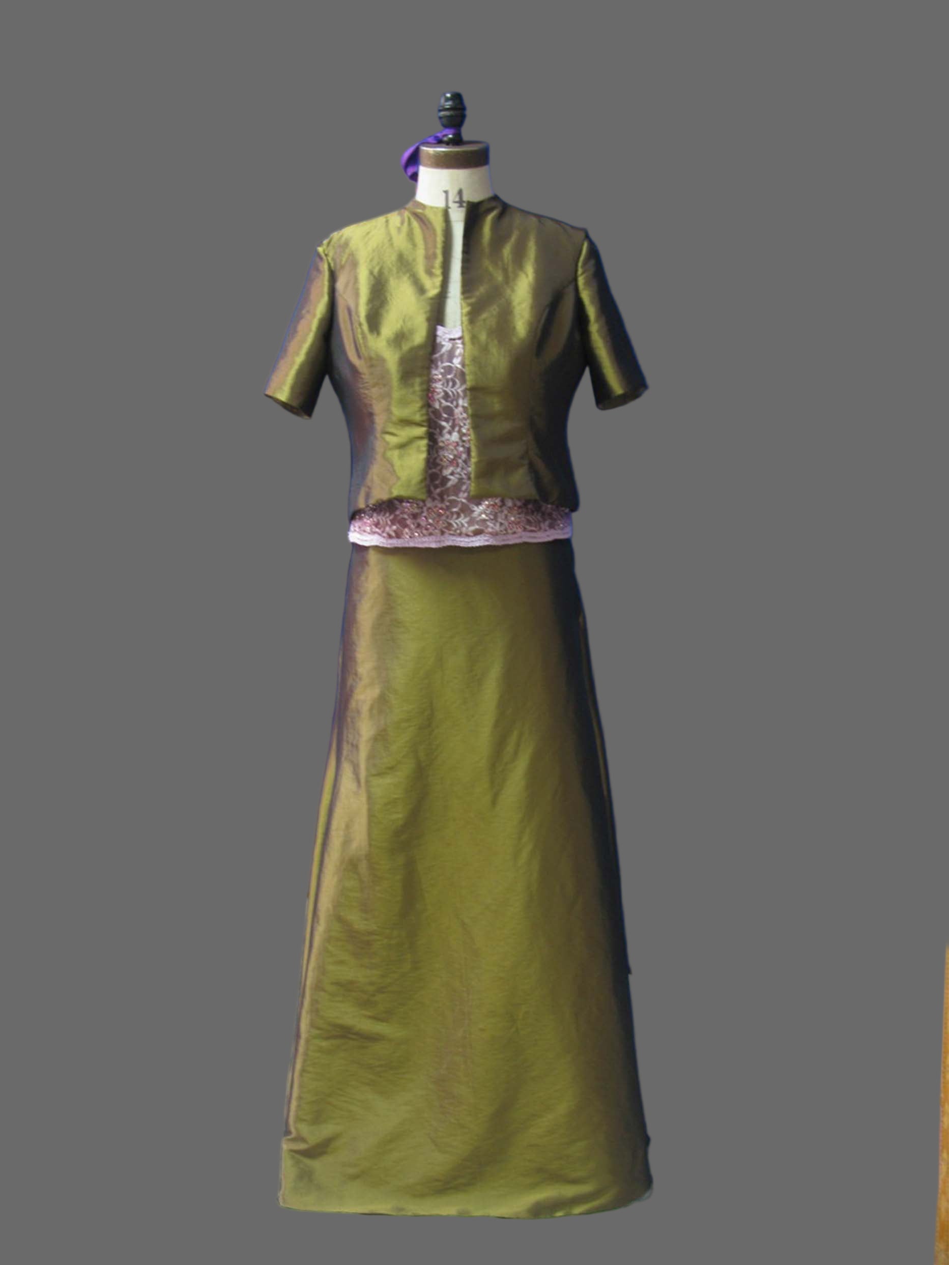 Pink Lace Olive Green Mother of the Bride Dress - Two Piece Formal Gown