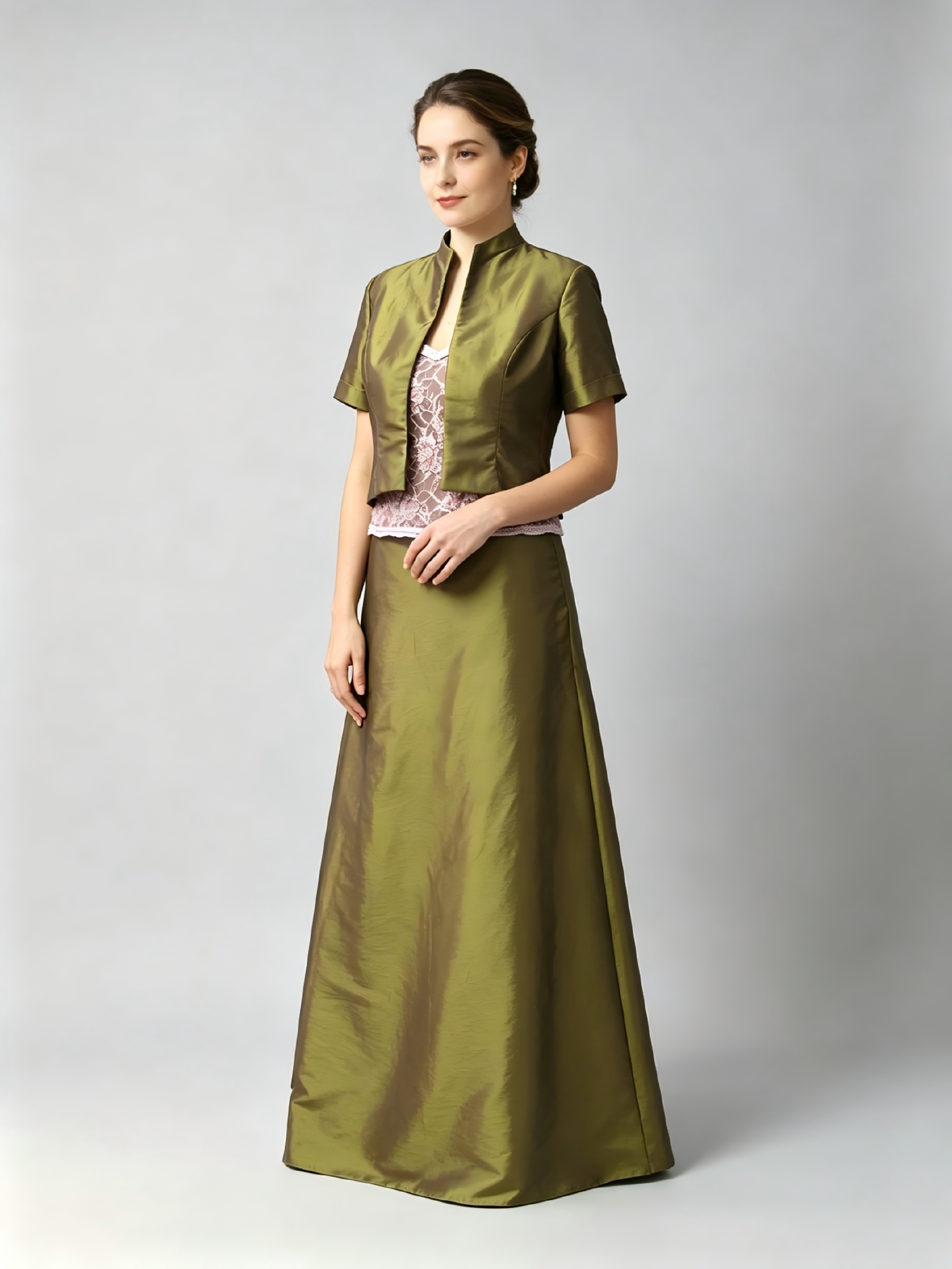 Pink Lace Olive Green Mother of the Bride Dress - Two Piece Formal Gown