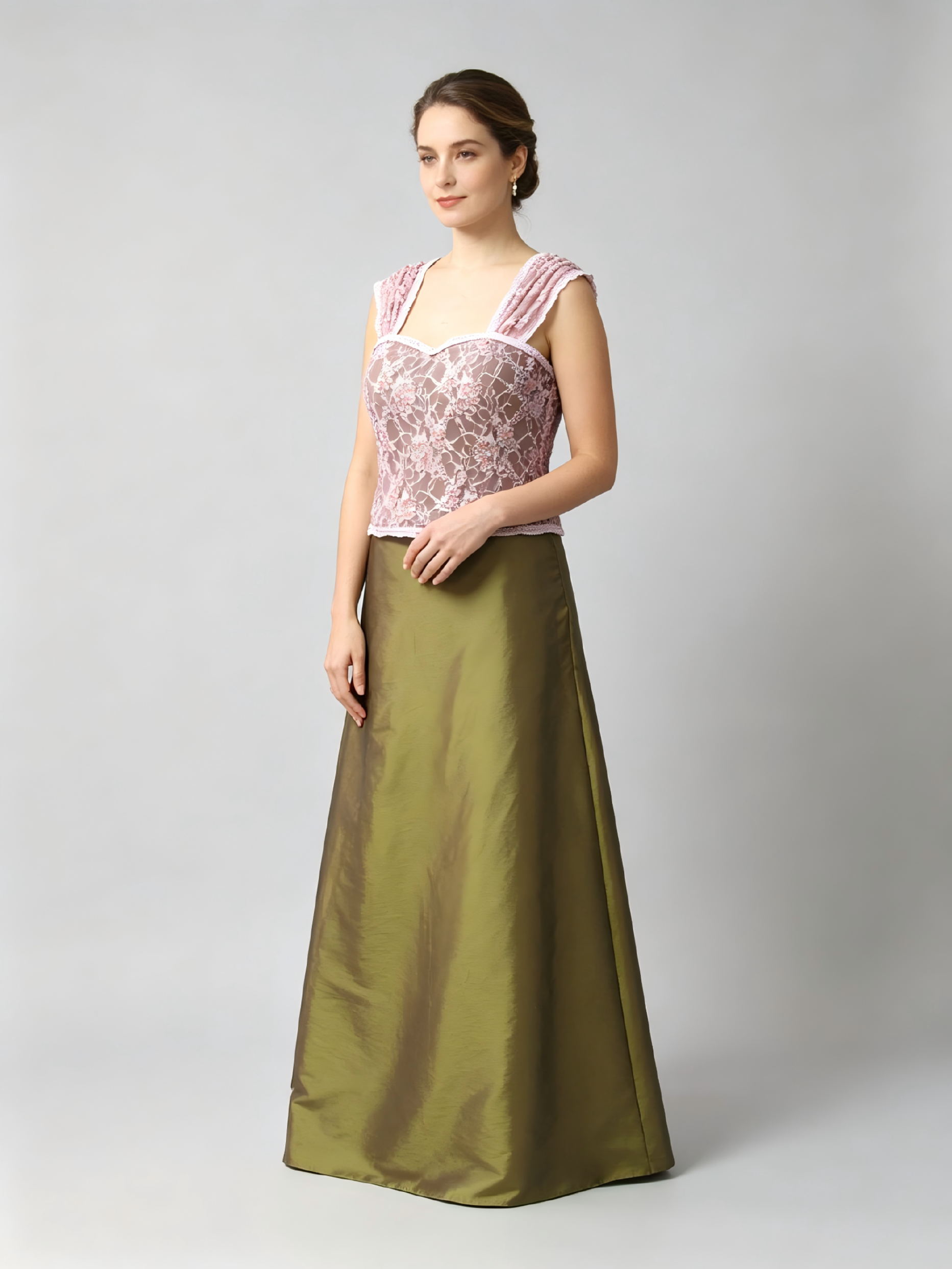 Pink Lace Olive Green Mother of the Bride Dress - Two Piece Formal Gown