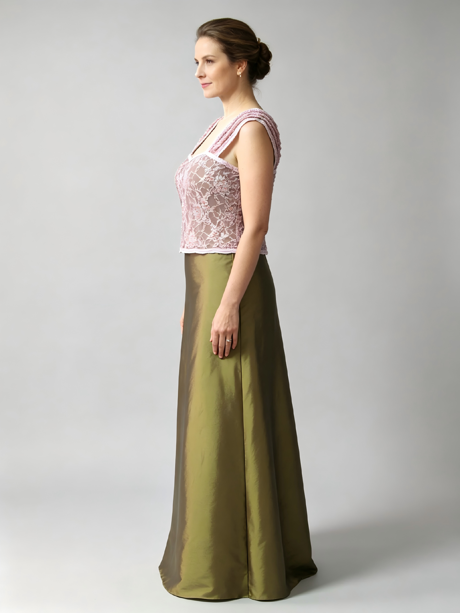 Pink Lace Olive Green Mother of the Bride Dress - Two Piece Formal Gown