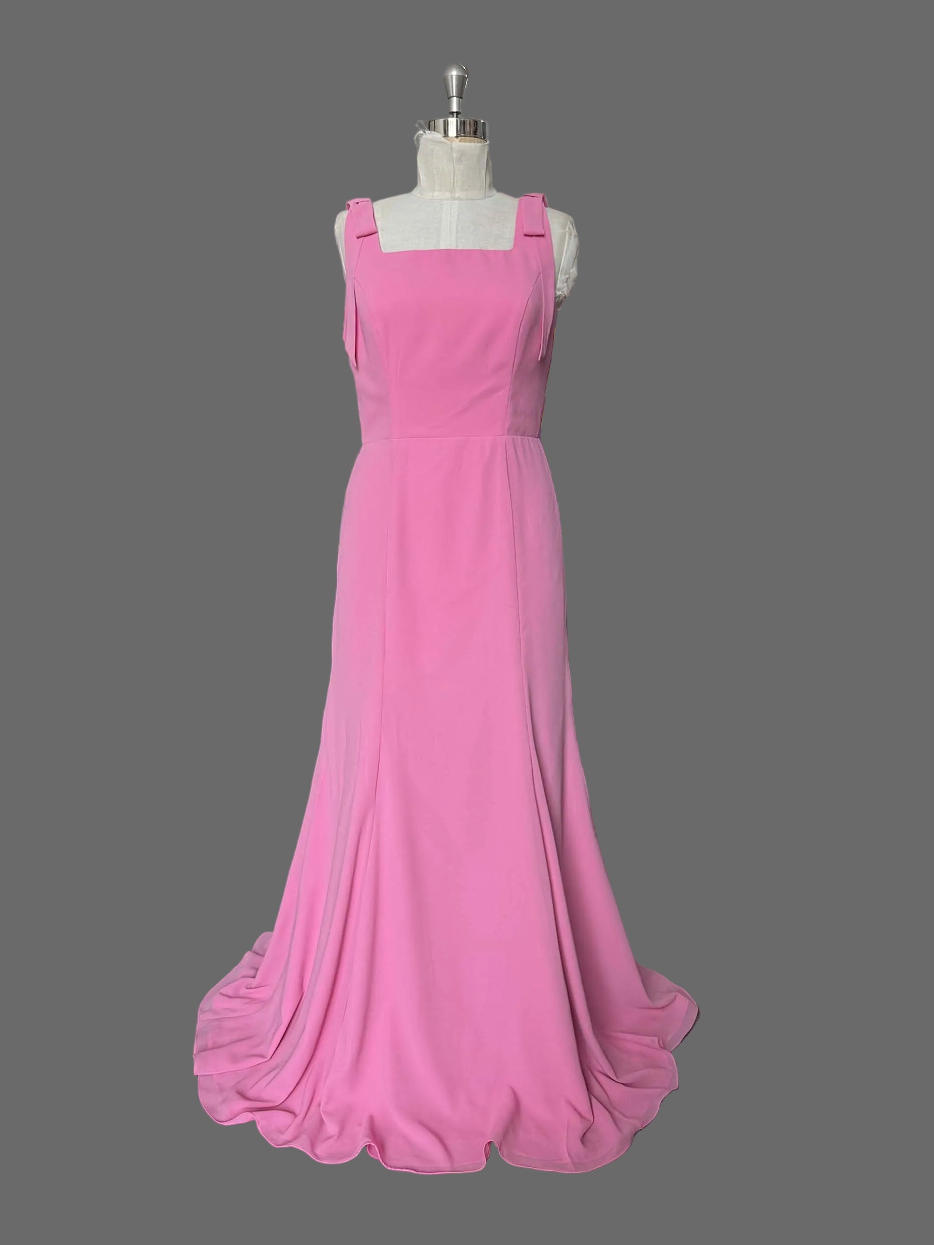 Pink V-Neck Sleeveless Bridesmaid Dress with Button Back