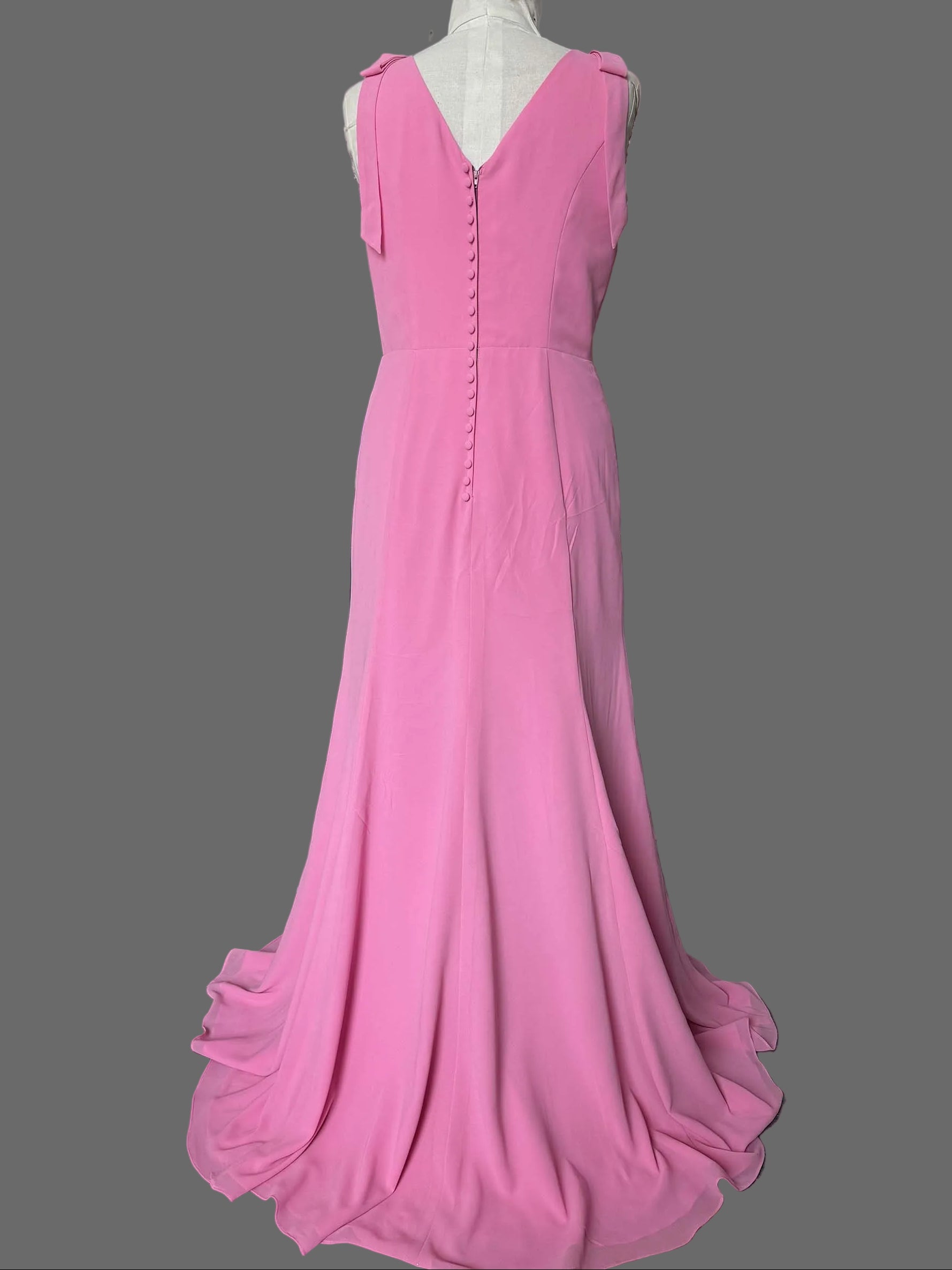 Pink V-Neck Sleeveless Bridesmaid Dress with Button Back