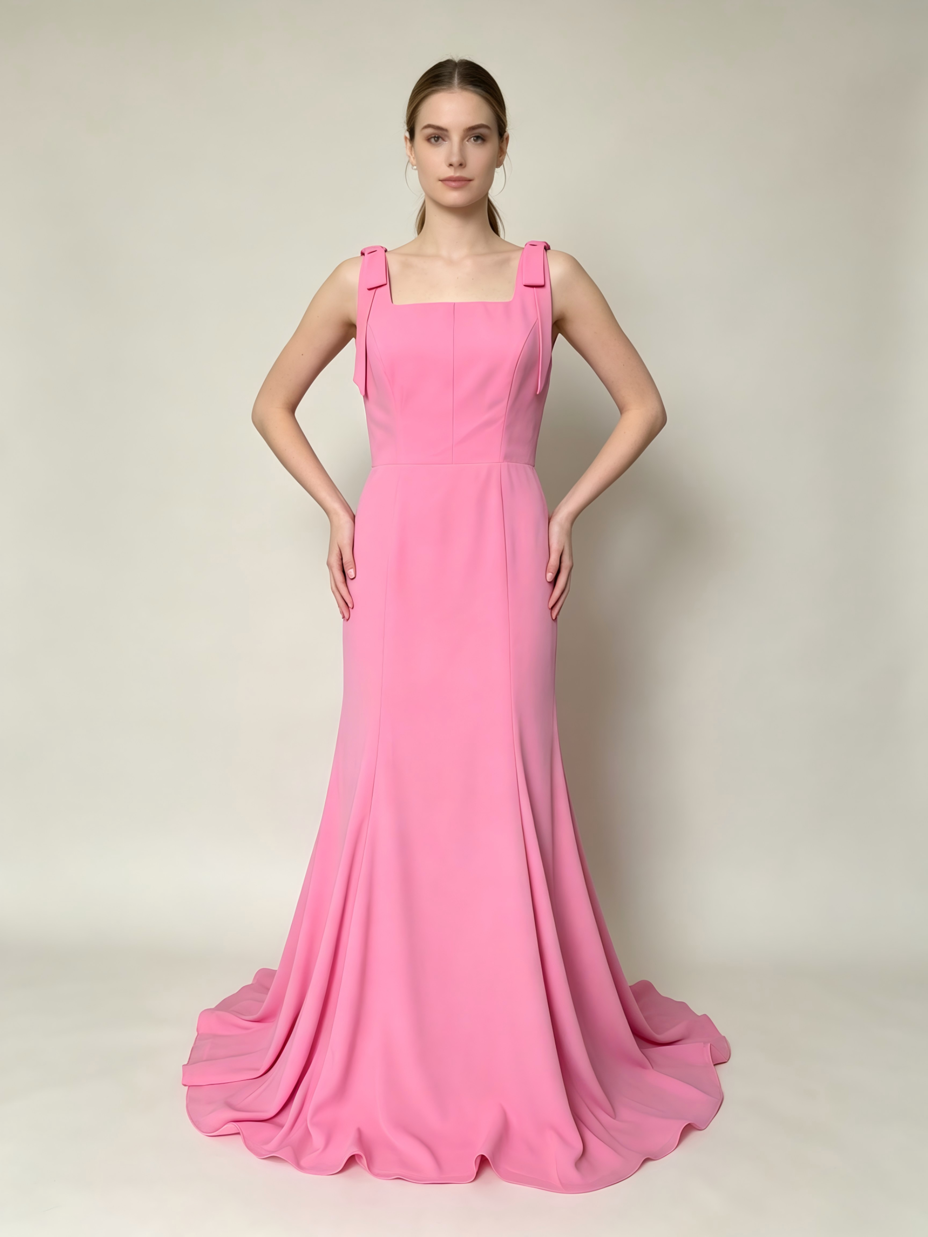 Pink V-Neck Sleeveless Bridesmaid Dress with Button Back
