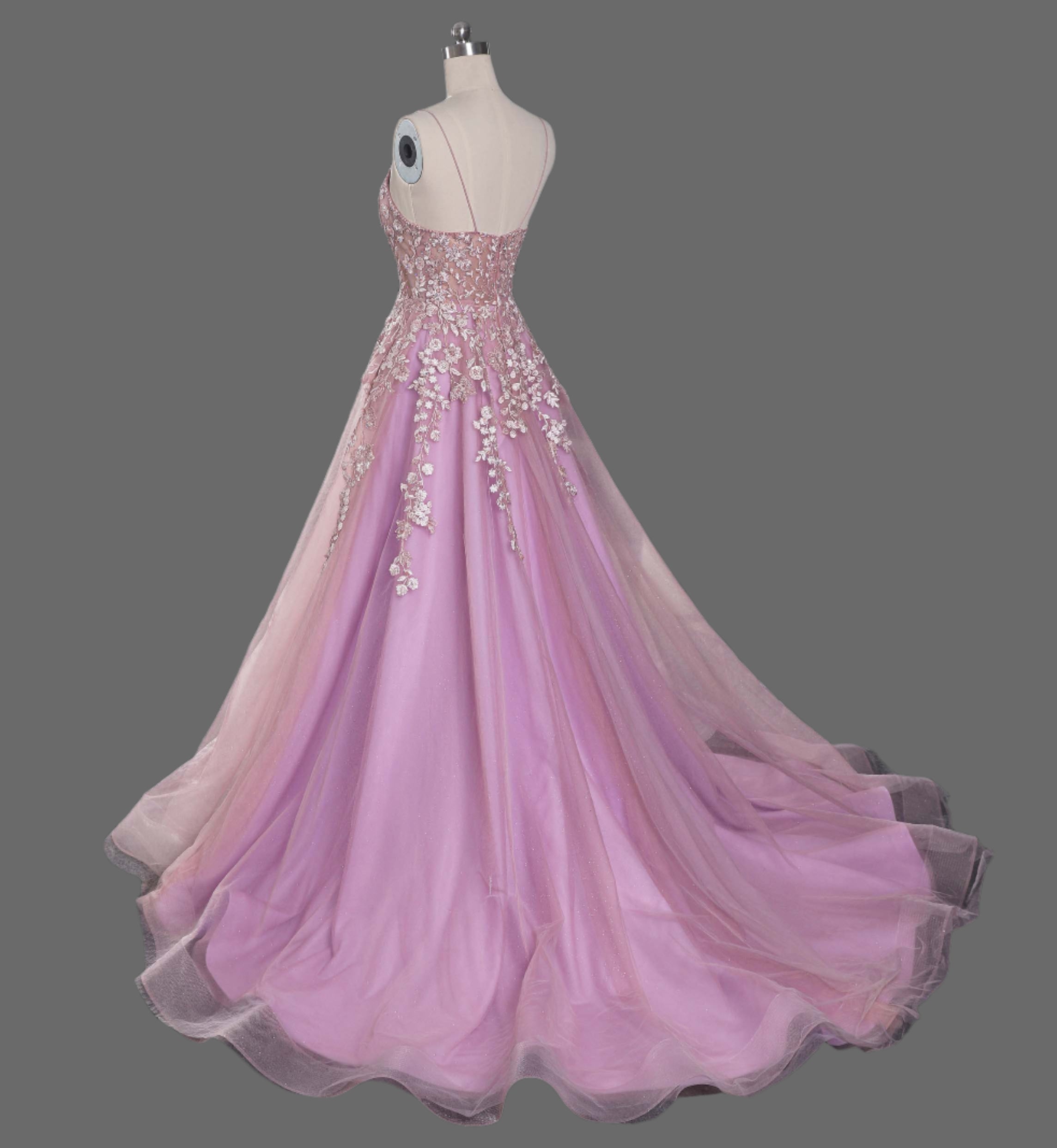 Pink Wedding Dress with Lace Appliques - Elegant Bridal Gown