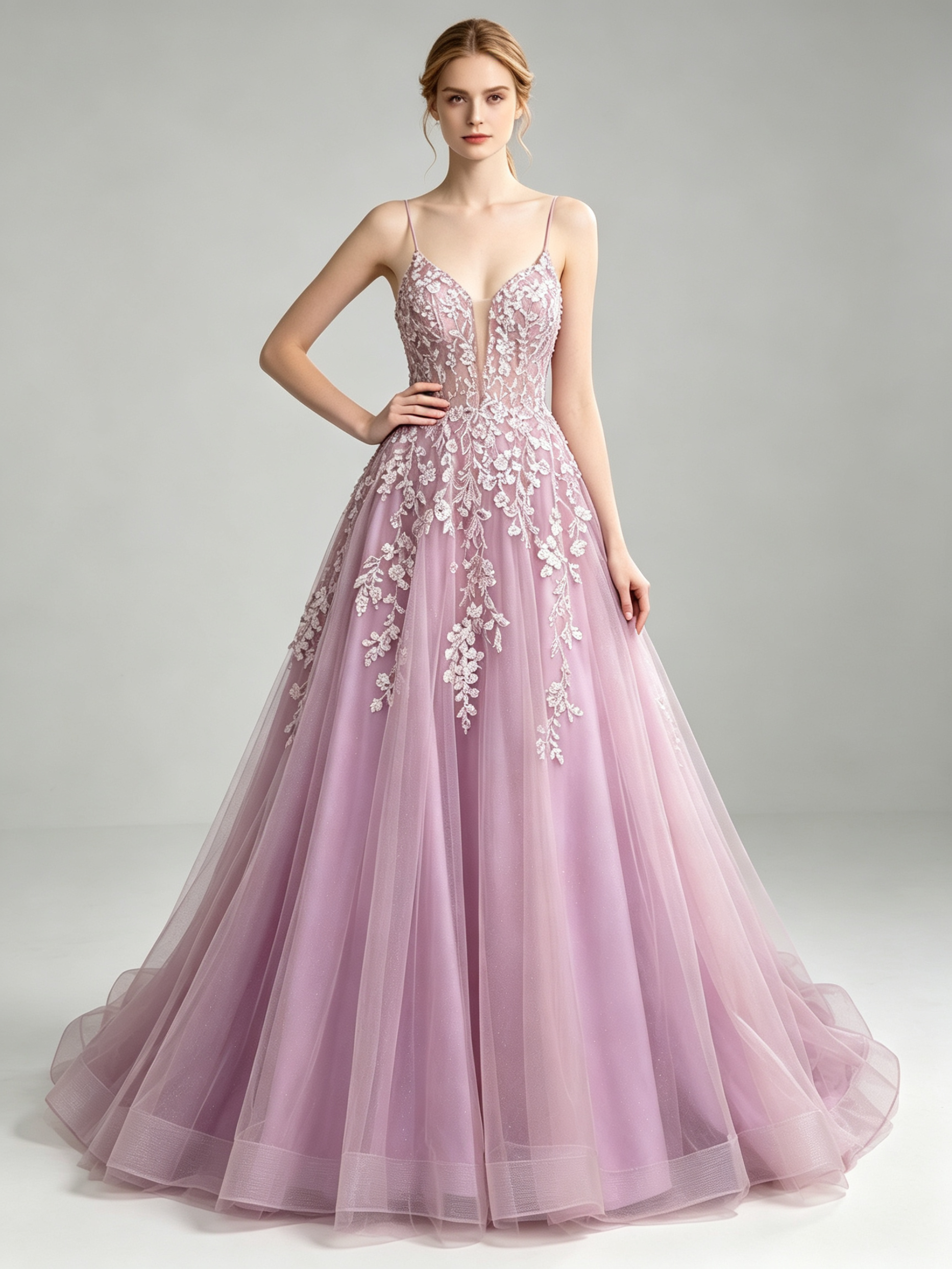 Pink Wedding Dress with Lace Appliques - Elegant Bridal Gown