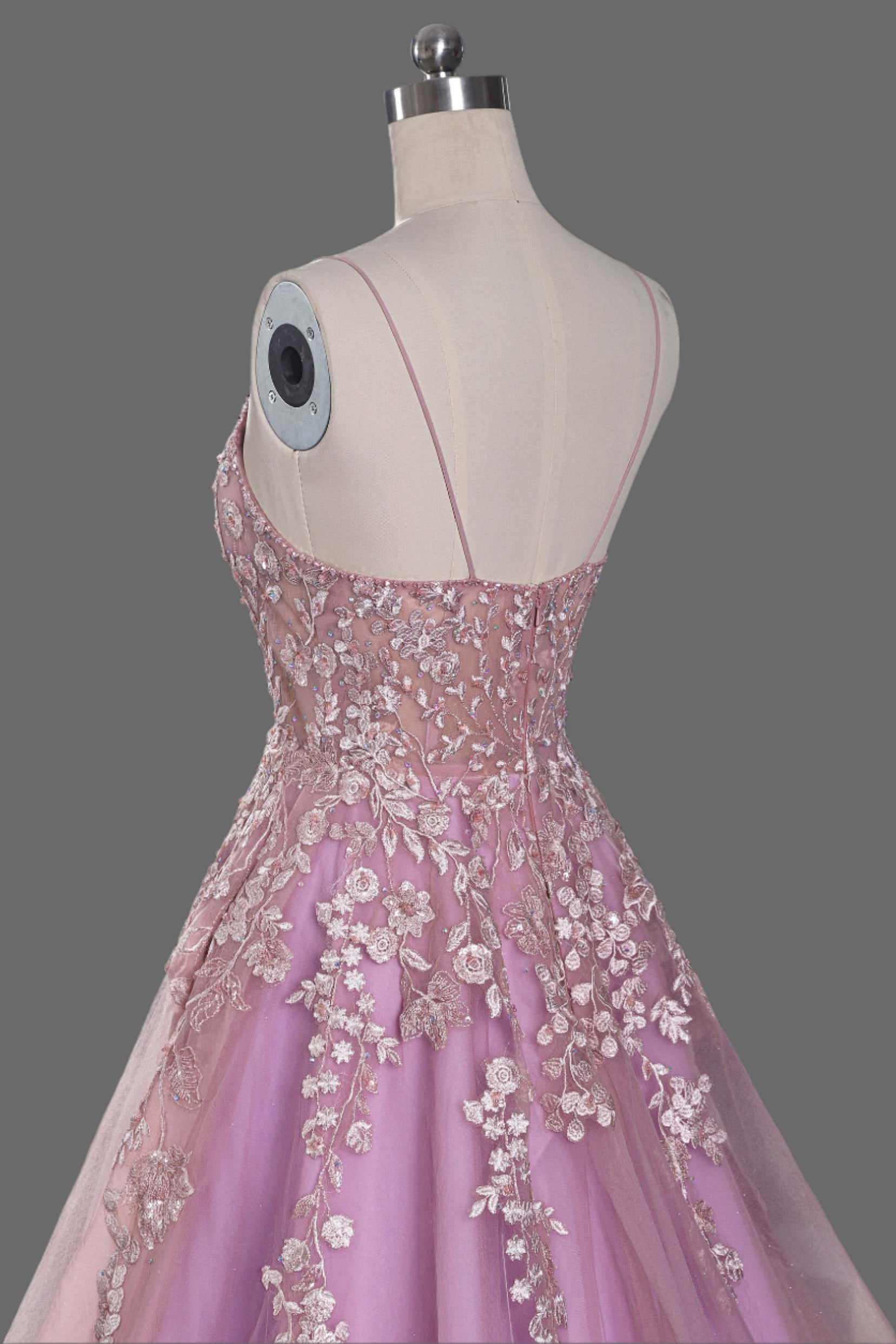 Pink Wedding Dress with Lace Appliques - Elegant Bridal Gown