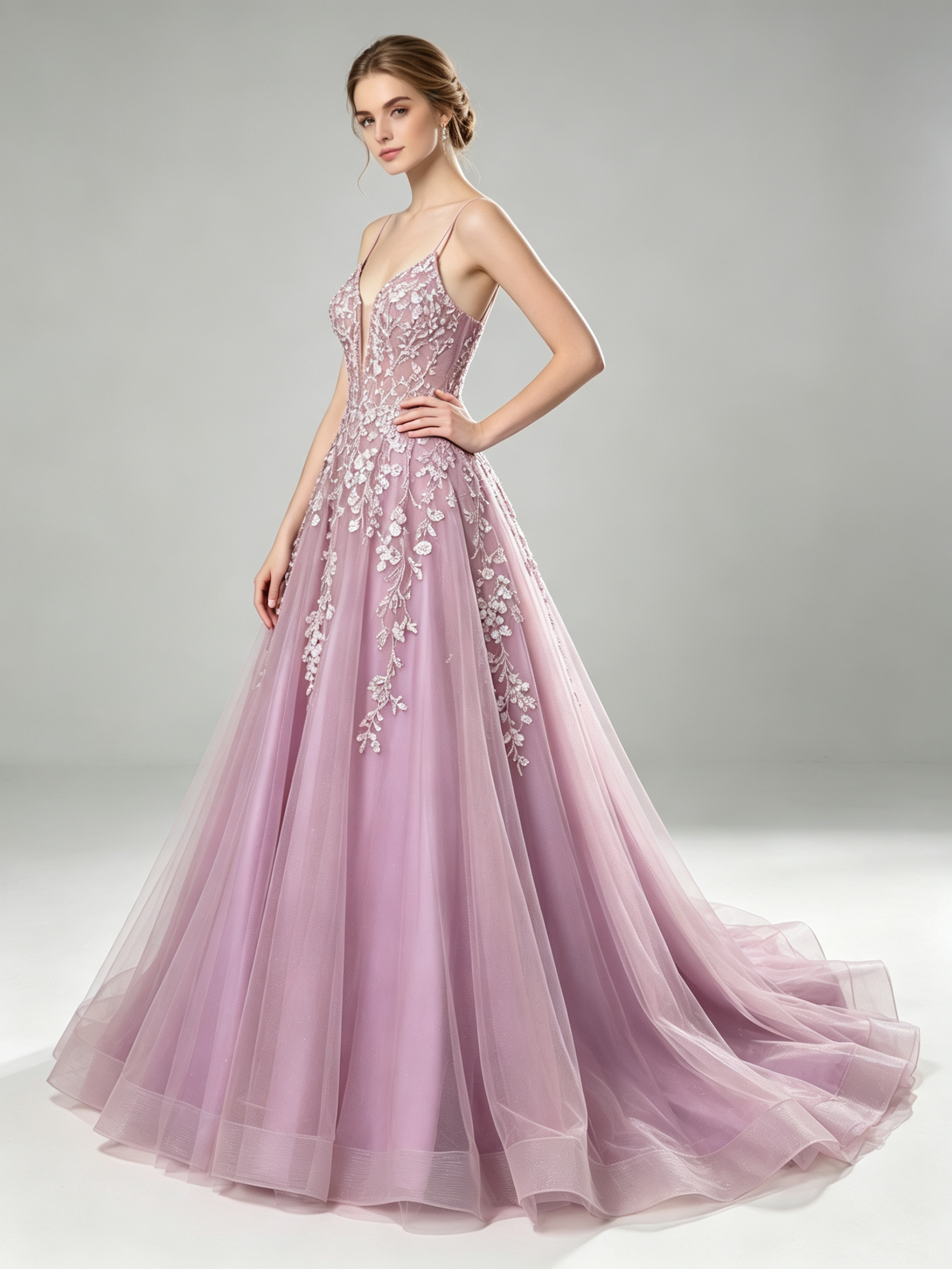Pink Wedding Dress with Lace Appliques - Elegant Bridal Gown