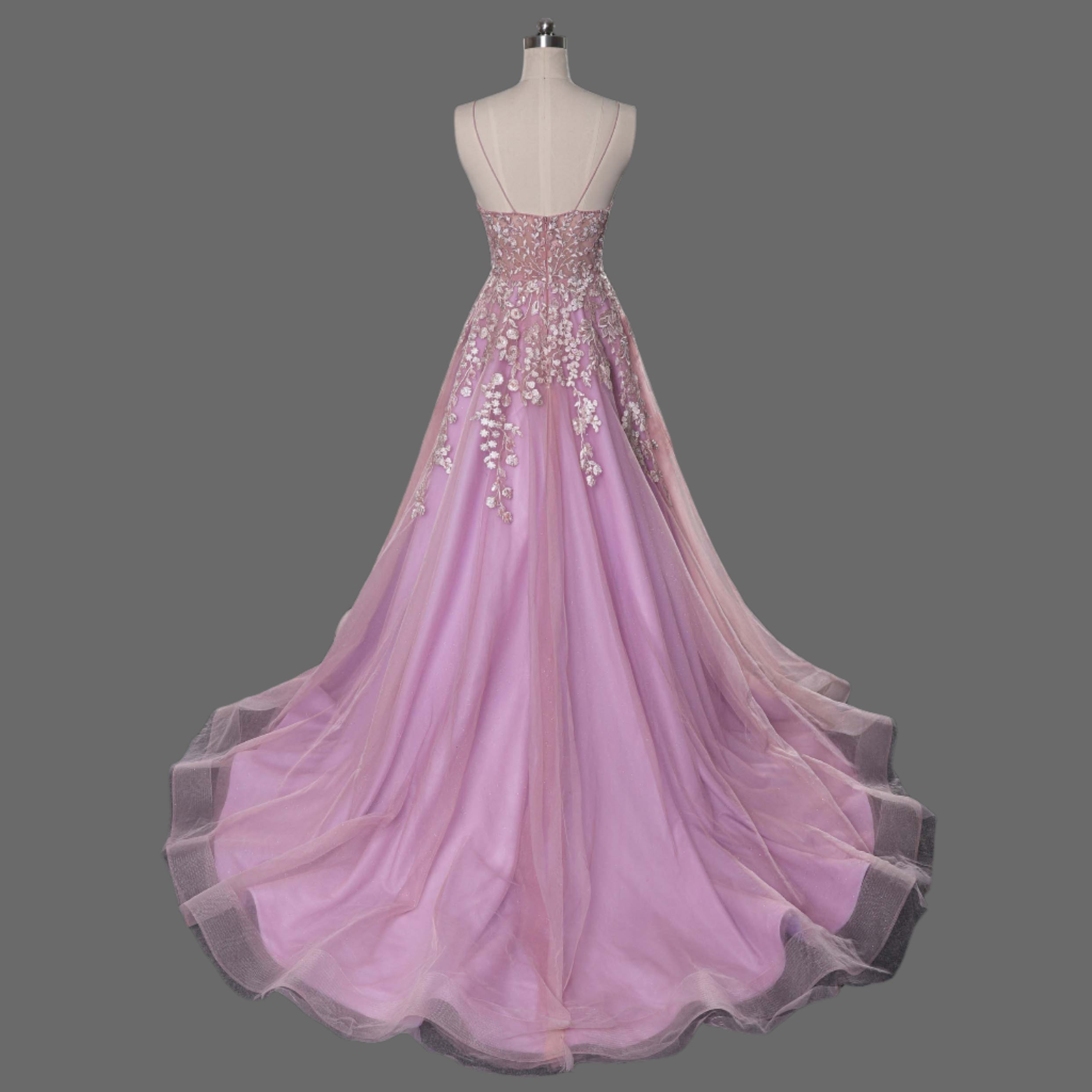 Pink Wedding Dress with Lace Appliques - Elegant Bridal Gown