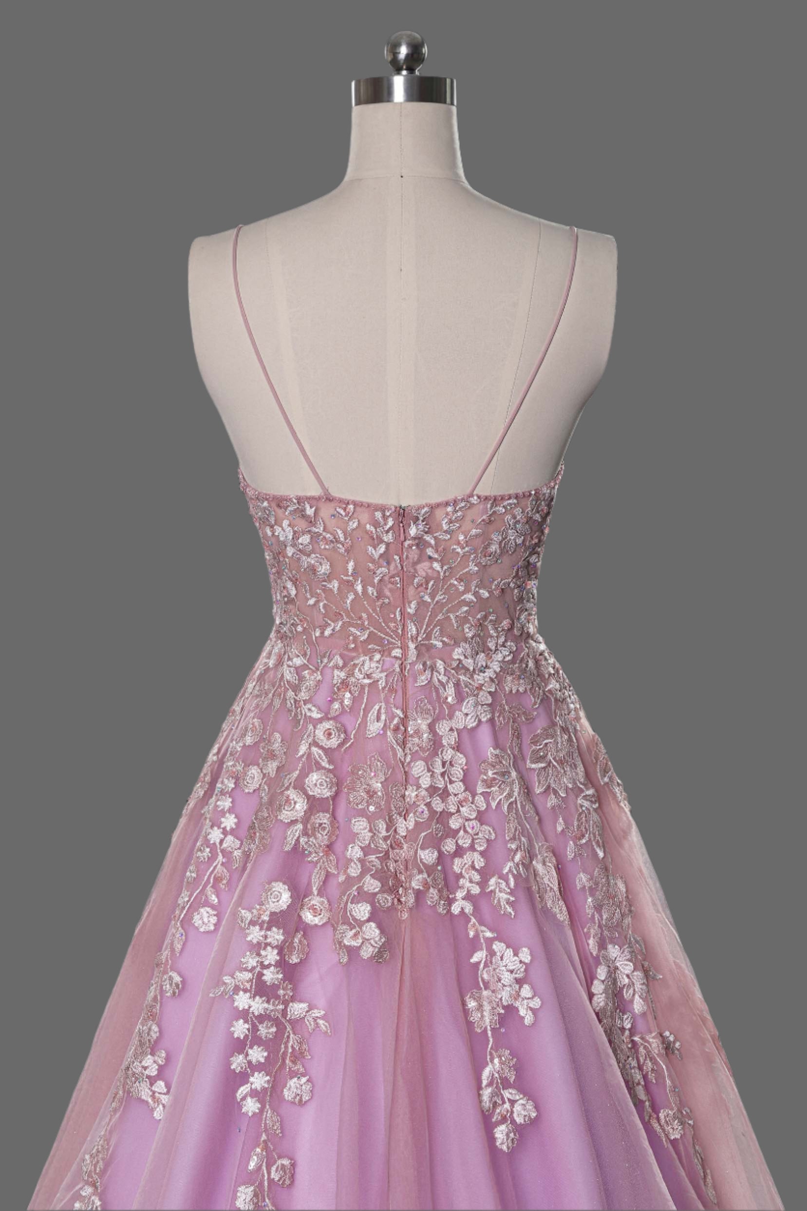 Pink Wedding Dress with Lace Appliques - Elegant Bridal Gown