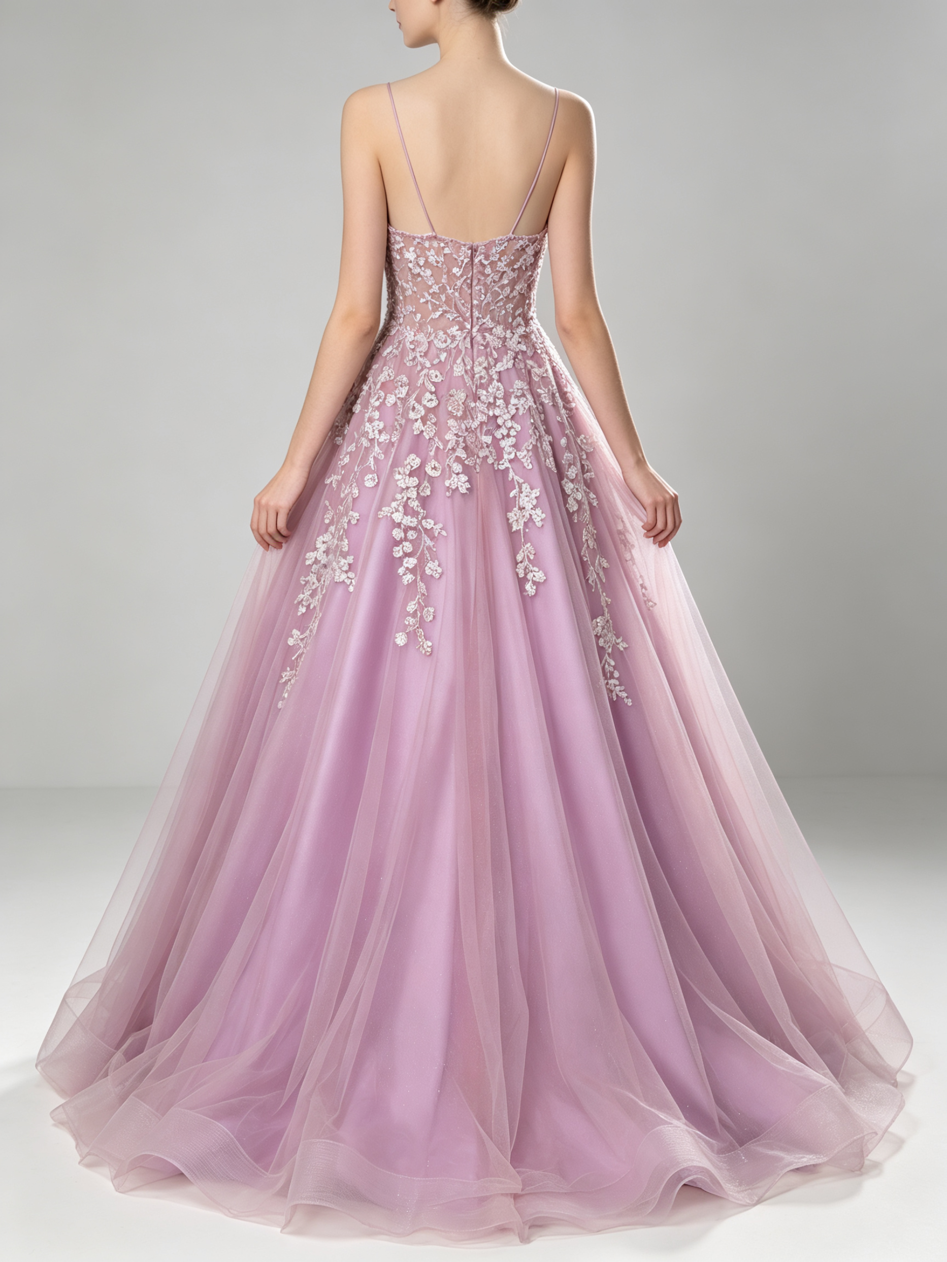 Pink Wedding Dress with Lace Appliques - Elegant Bridal Gown
