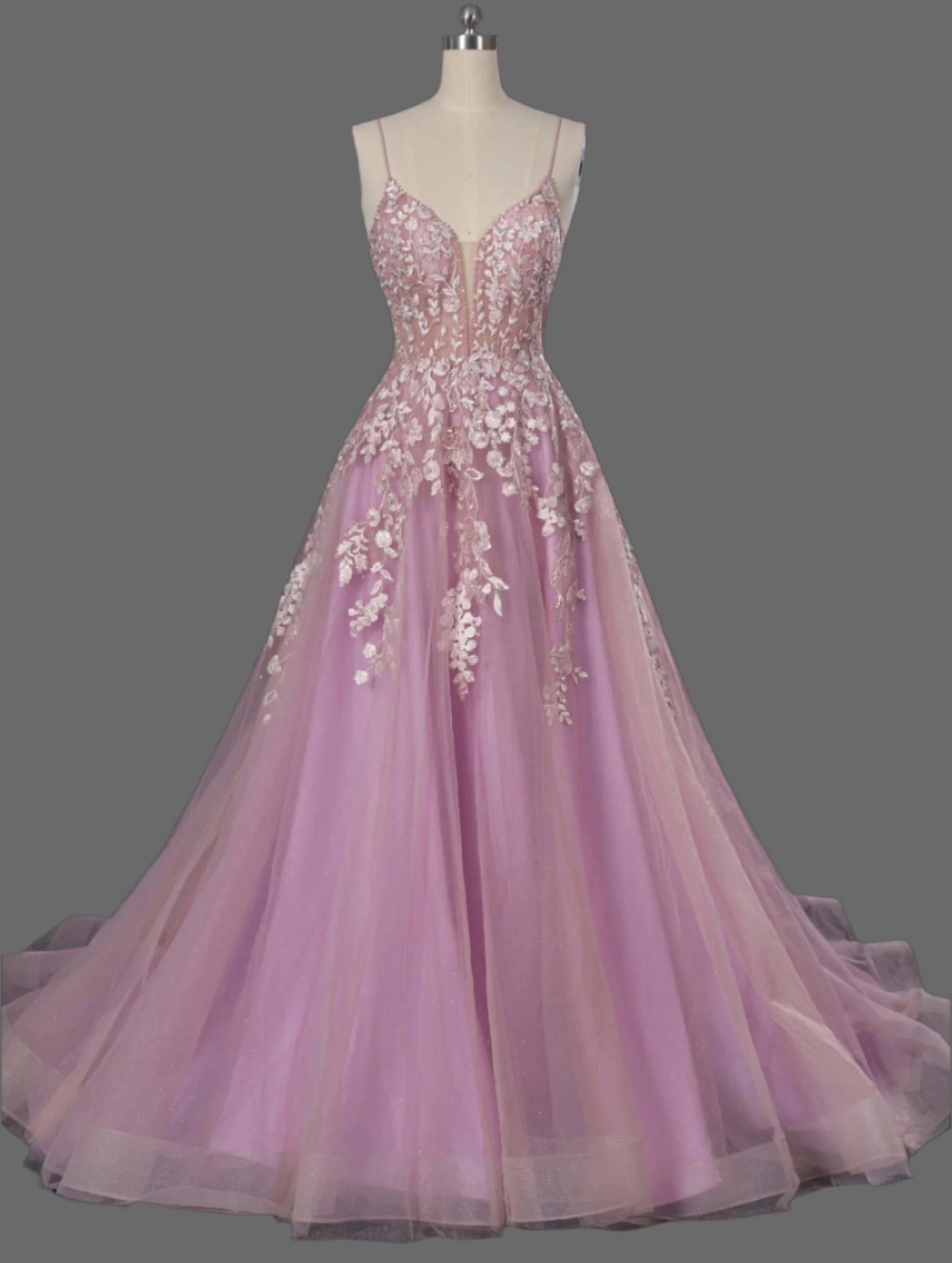 Pink Wedding Dress with Lace Appliques - Elegant Bridal Gown