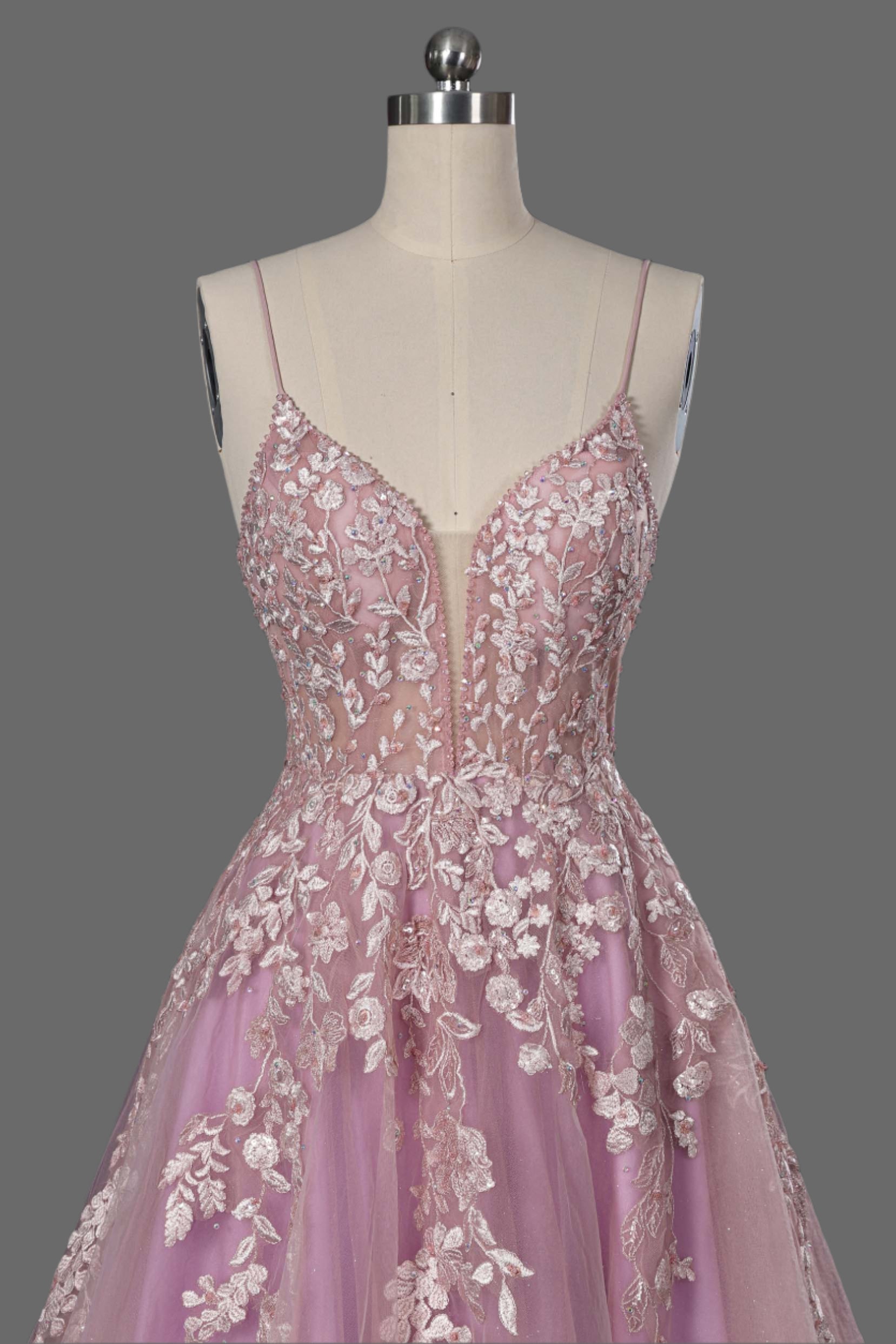 Pink Wedding Dress with Lace Appliques - Elegant Bridal Gown