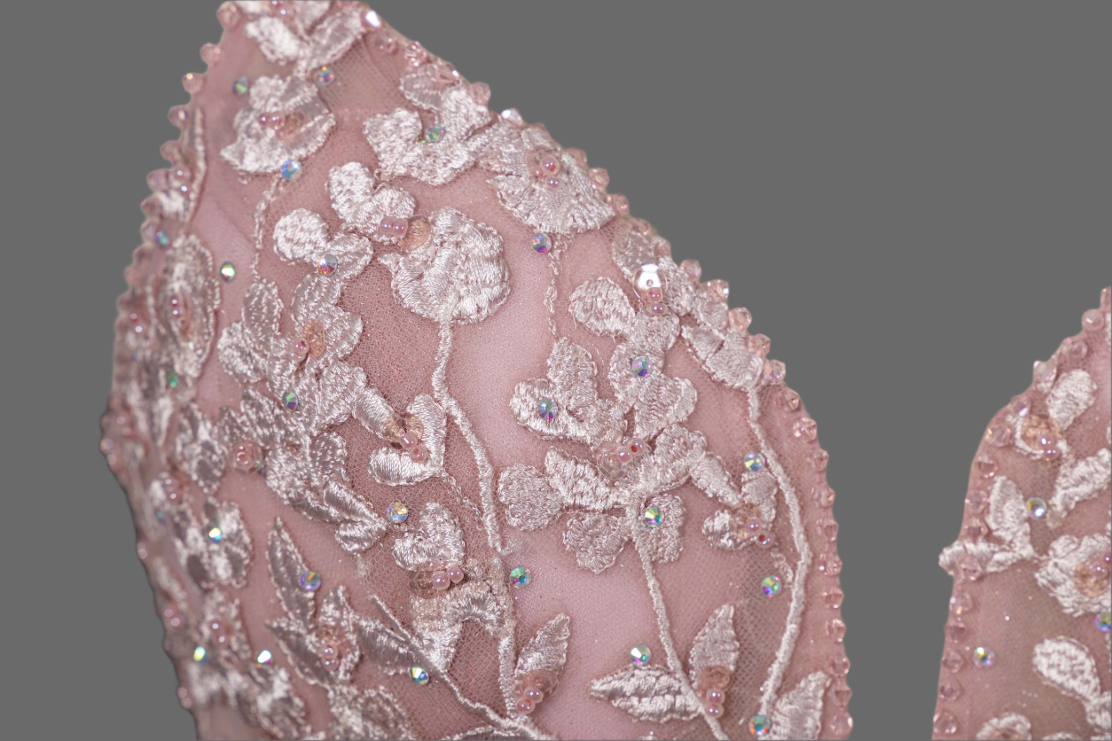 Pink Wedding Dress with Lace Appliques - Elegant Bridal Gown