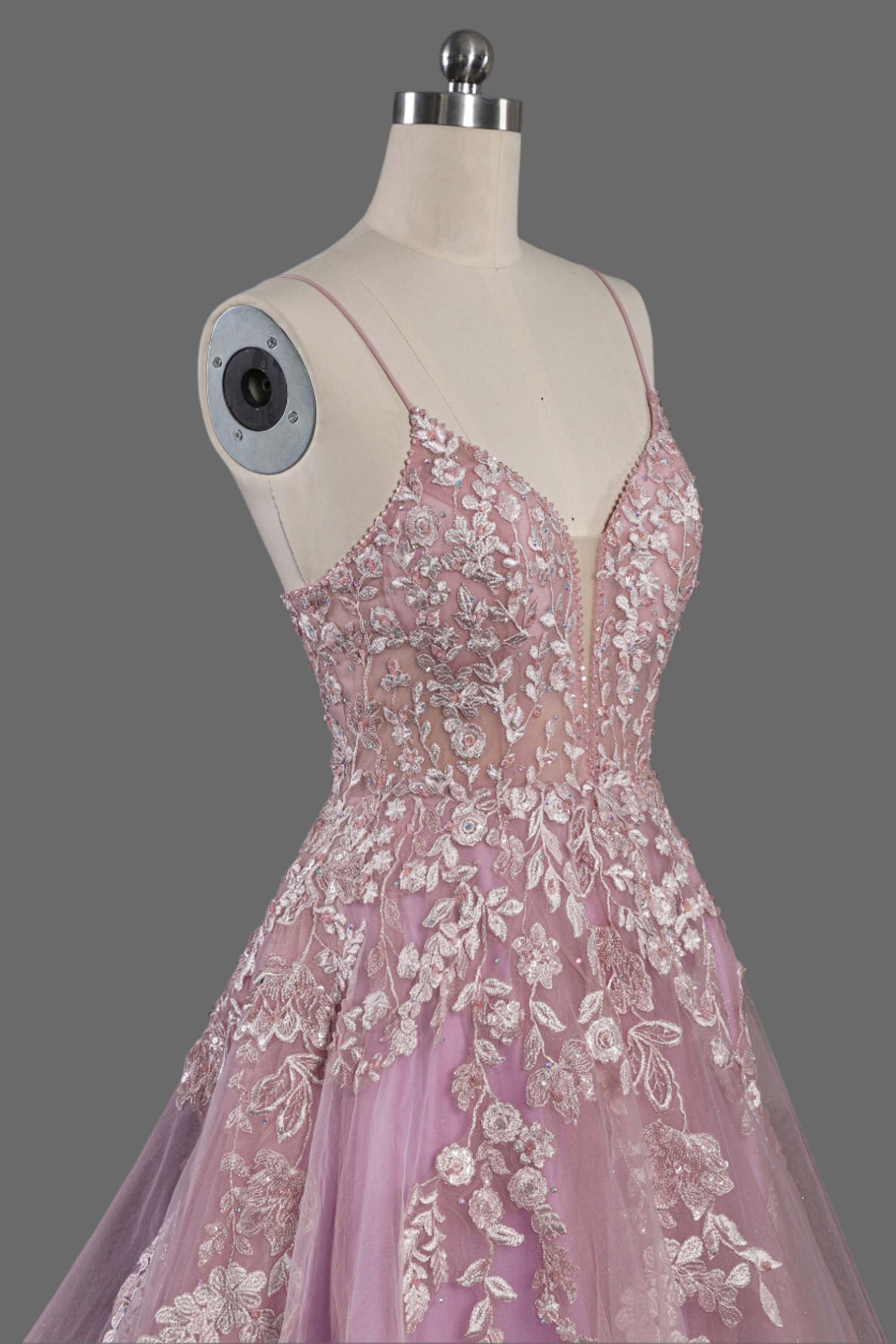 Pink Wedding Dress with Lace Appliques - Elegant Bridal Gown