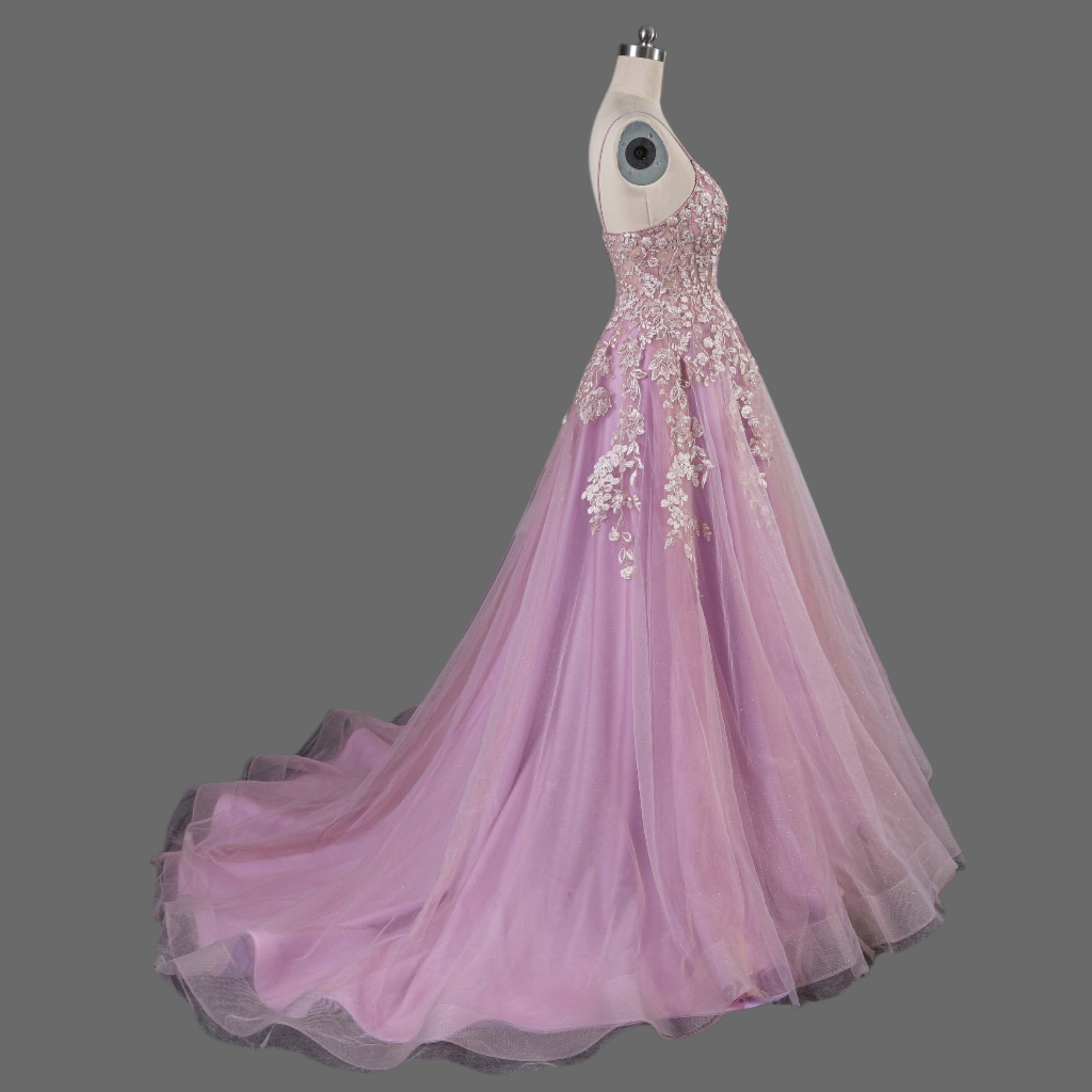 Pink Wedding Dress with Lace Appliques - Elegant Bridal Gown