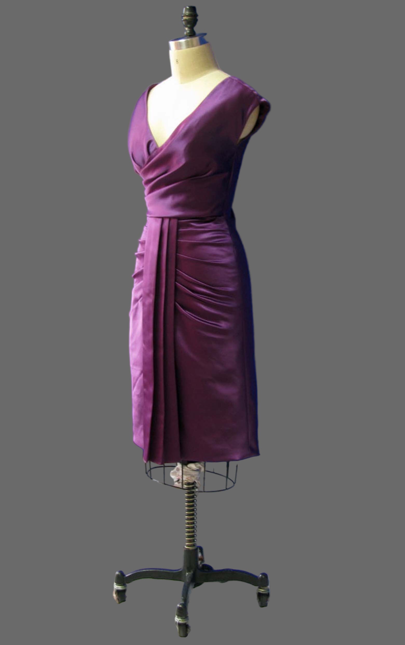 Plum Purple Mother of the Bride Dress - V-Neck Cap Sleeve Ruched Knee Length Gown