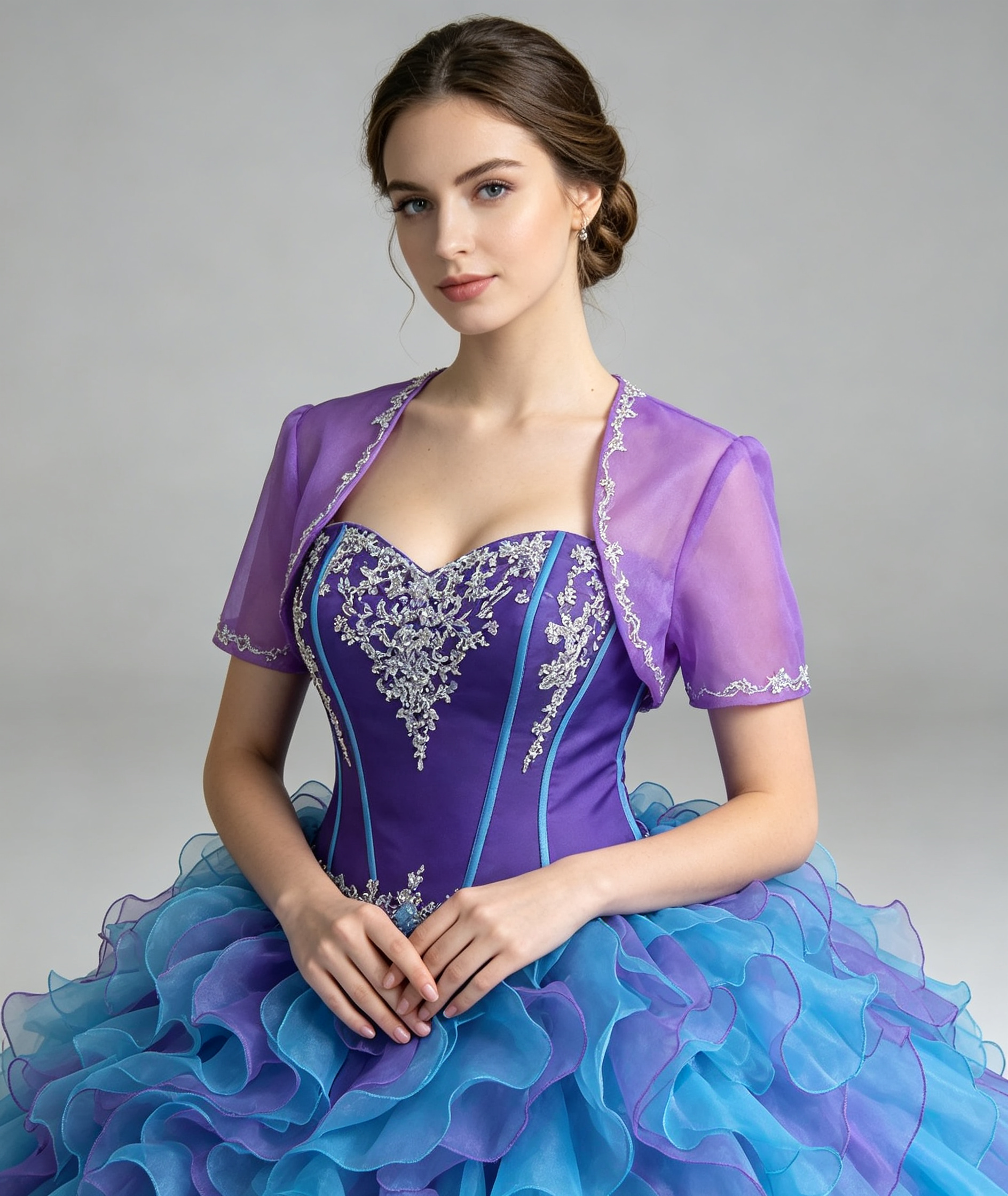 Purple and Blue Quinceanera Dress with Jacket Sweetheart Beaded Lace Applique Organza Ruffle Ball Gown Prom Sweet Sixteen Formal Gown