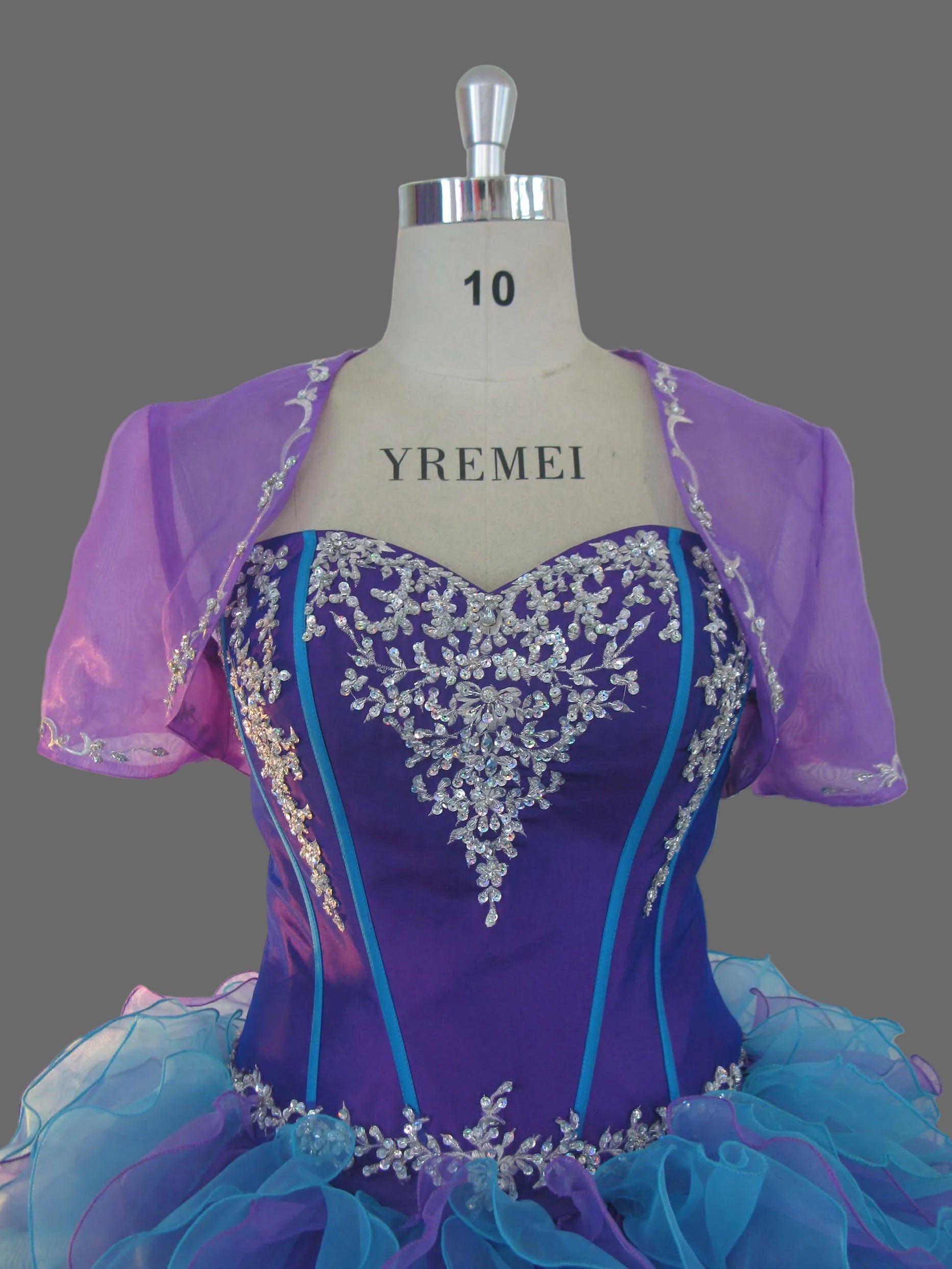 Purple and Blue Quinceanera Dress with Jacket Sweetheart Beaded Lace Applique Organza Ruffle Ball Gown Prom Sweet Sixteen Formal Gown