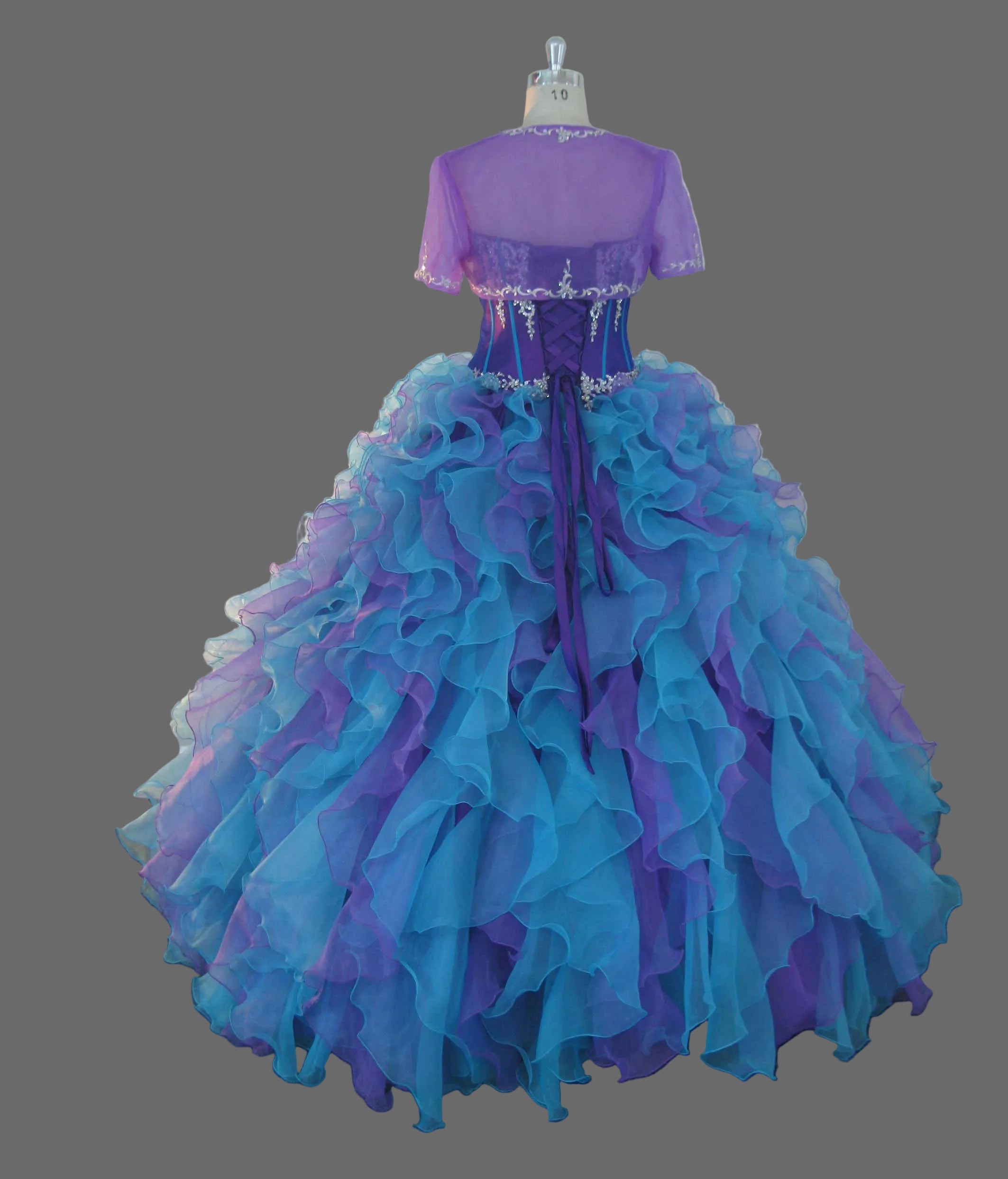 Purple and Blue Quinceanera Dress with Jacket Sweetheart Beaded Lace Applique Organza Ruffle Ball Gown Prom Sweet Sixteen Formal Gown