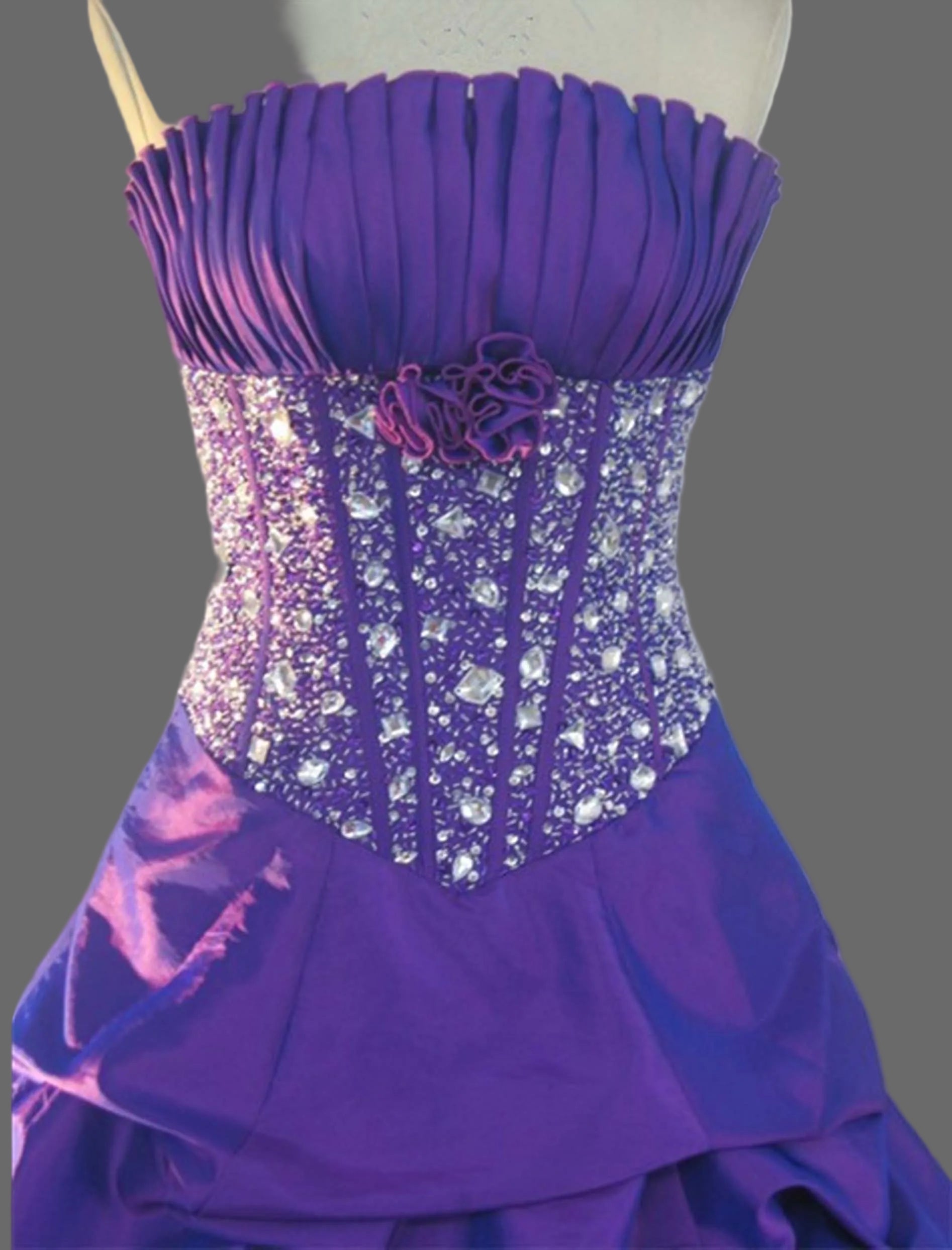 Purple Quinceanera Ball Gown with Crystal Beaded Corset & Ruched Taffeta Pick-Up Skirt