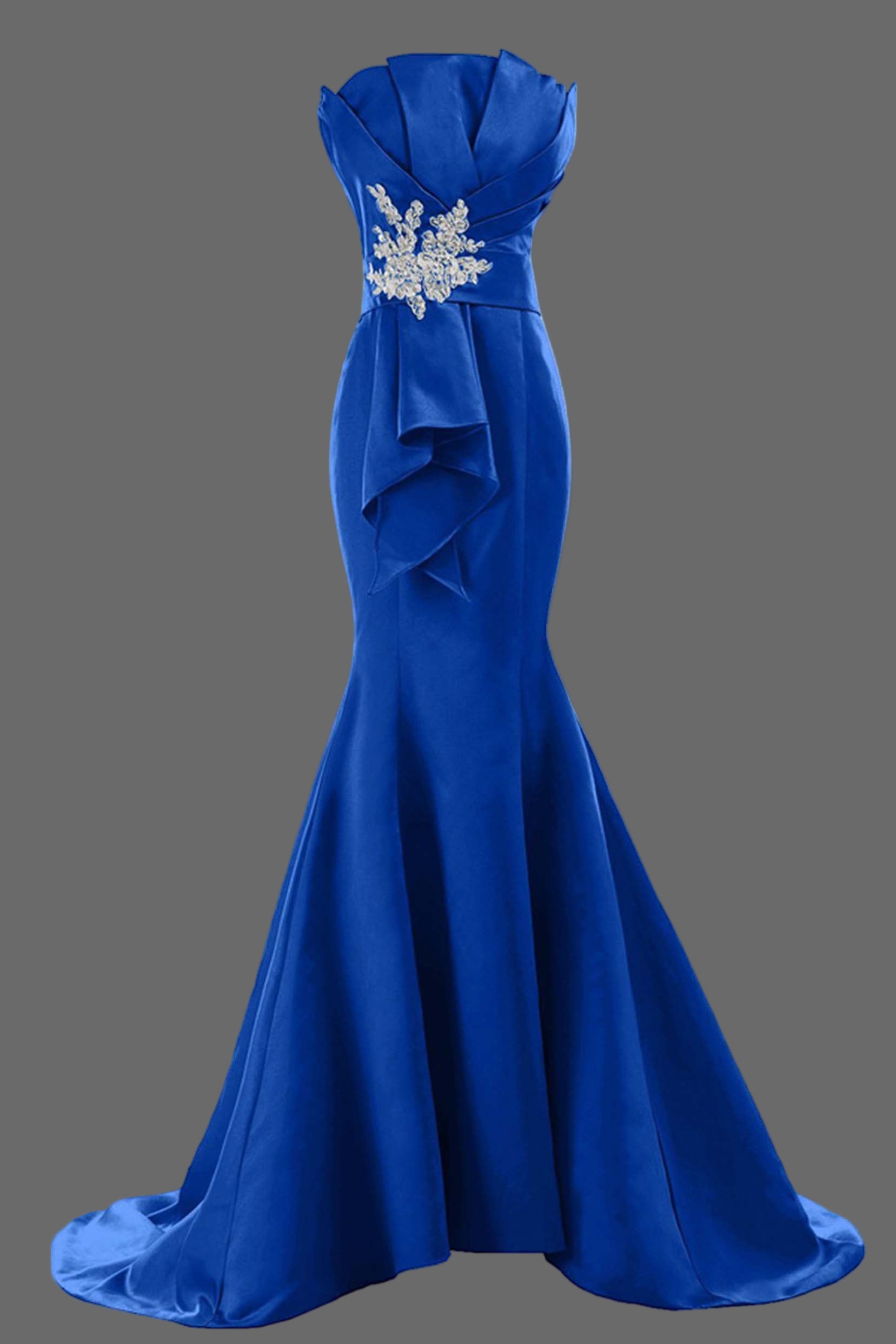 Red Mermaid Prom Dress - Strapless Formal Dress with Lace Applique Detail