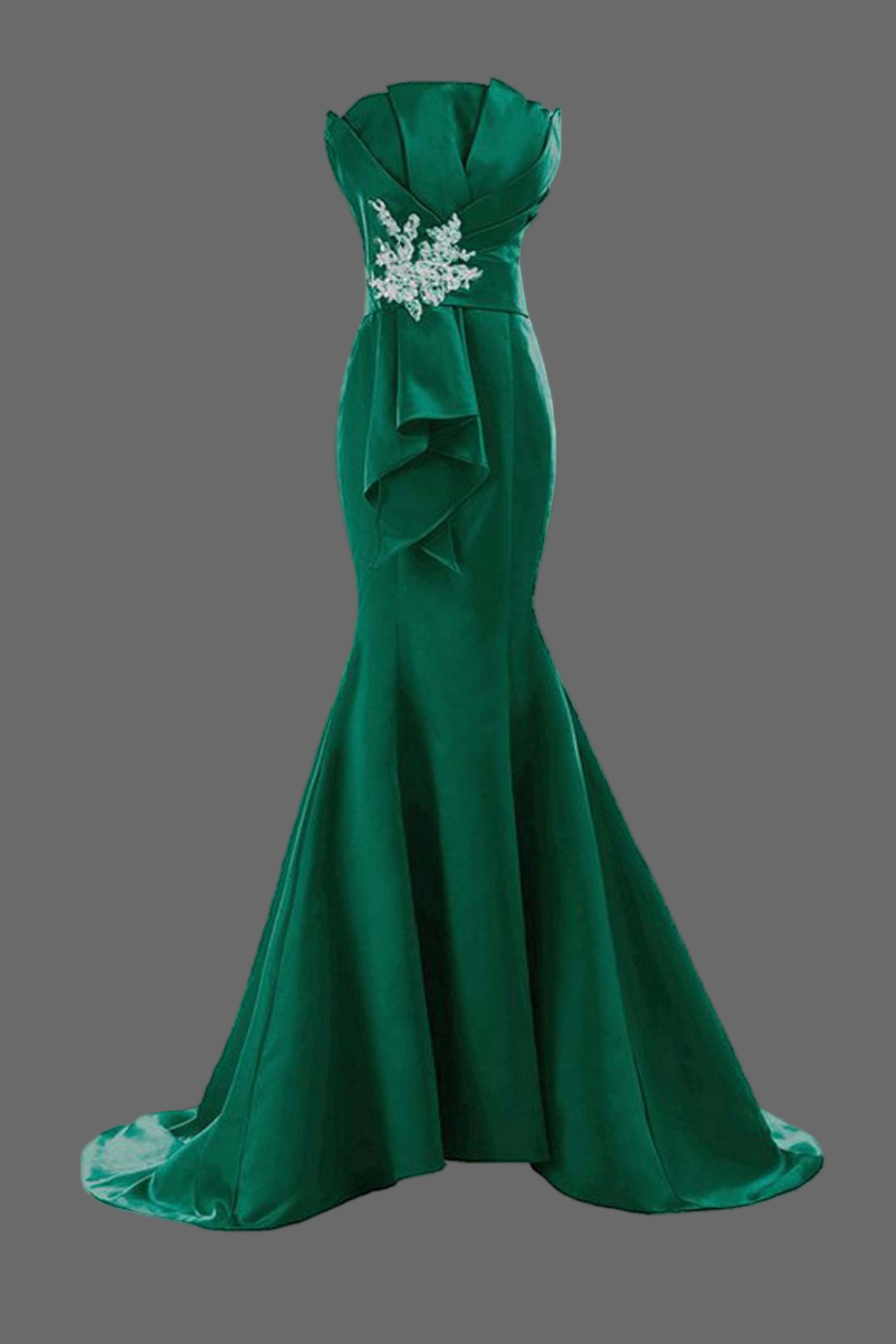 Red Mermaid Prom Dress - Strapless Formal Dress with Lace Applique Detail