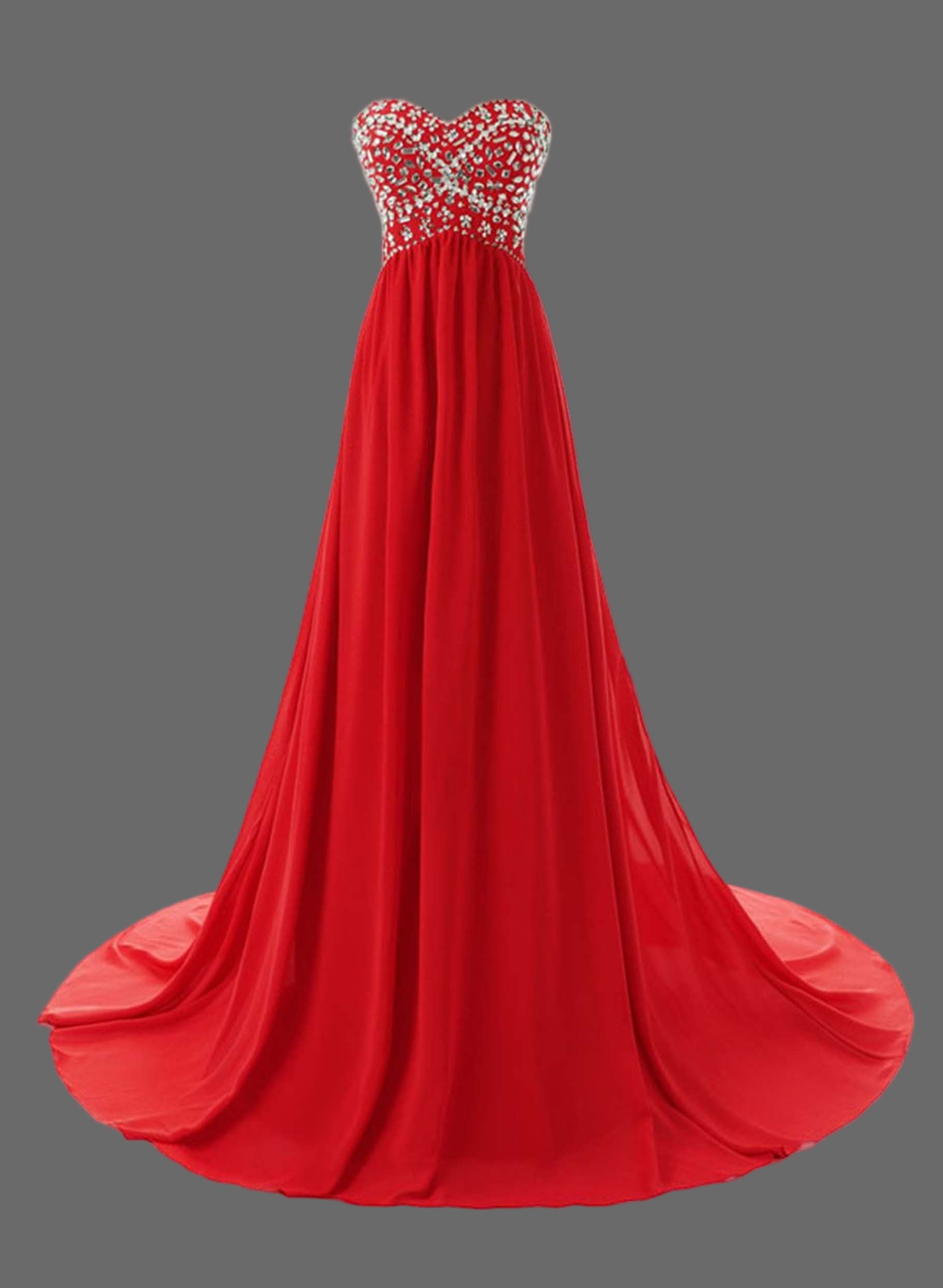 Red Prom Dress with Crystal Beaded Bodice - Strapless A-Line Evening Gown