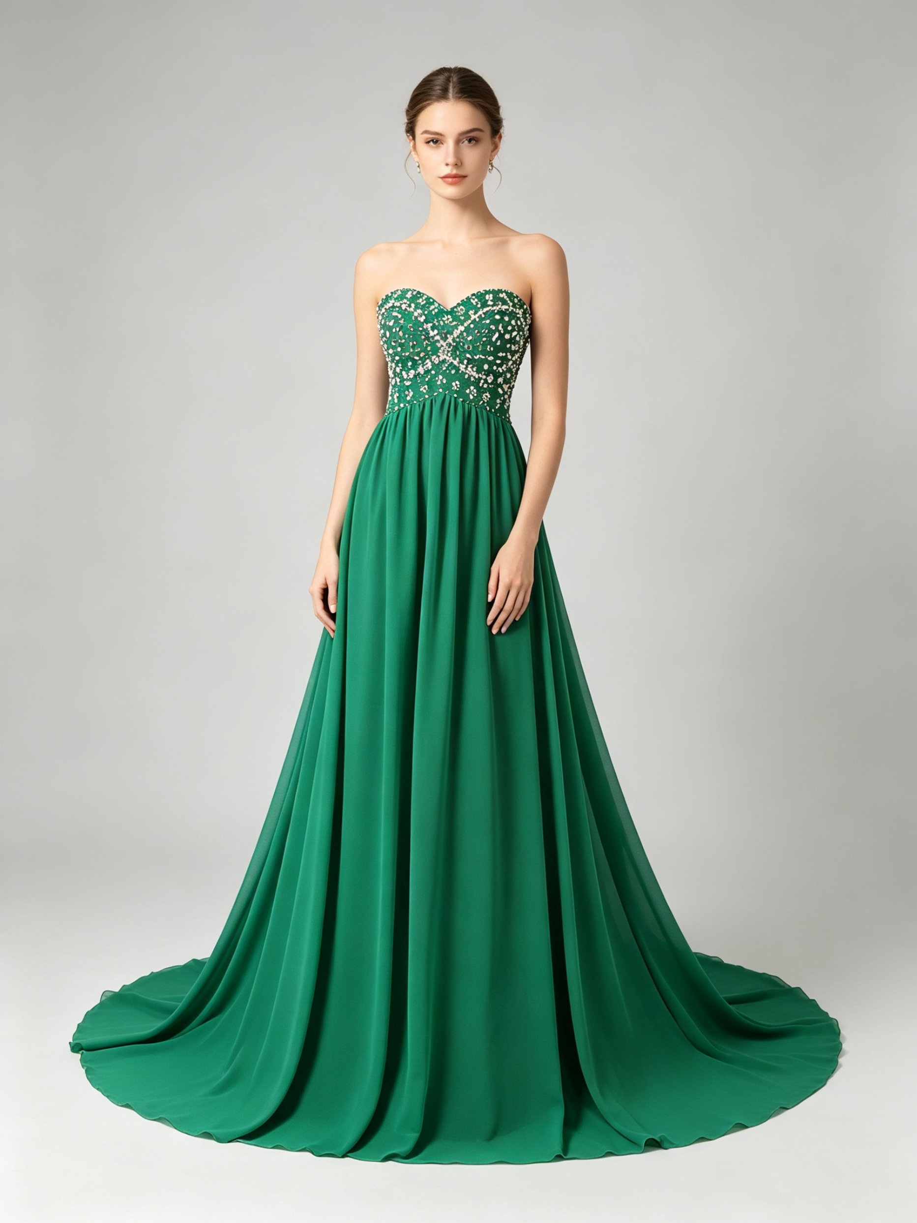 Red Prom Dress with Crystal Beaded Bodice - Strapless A-Line Evening Gown