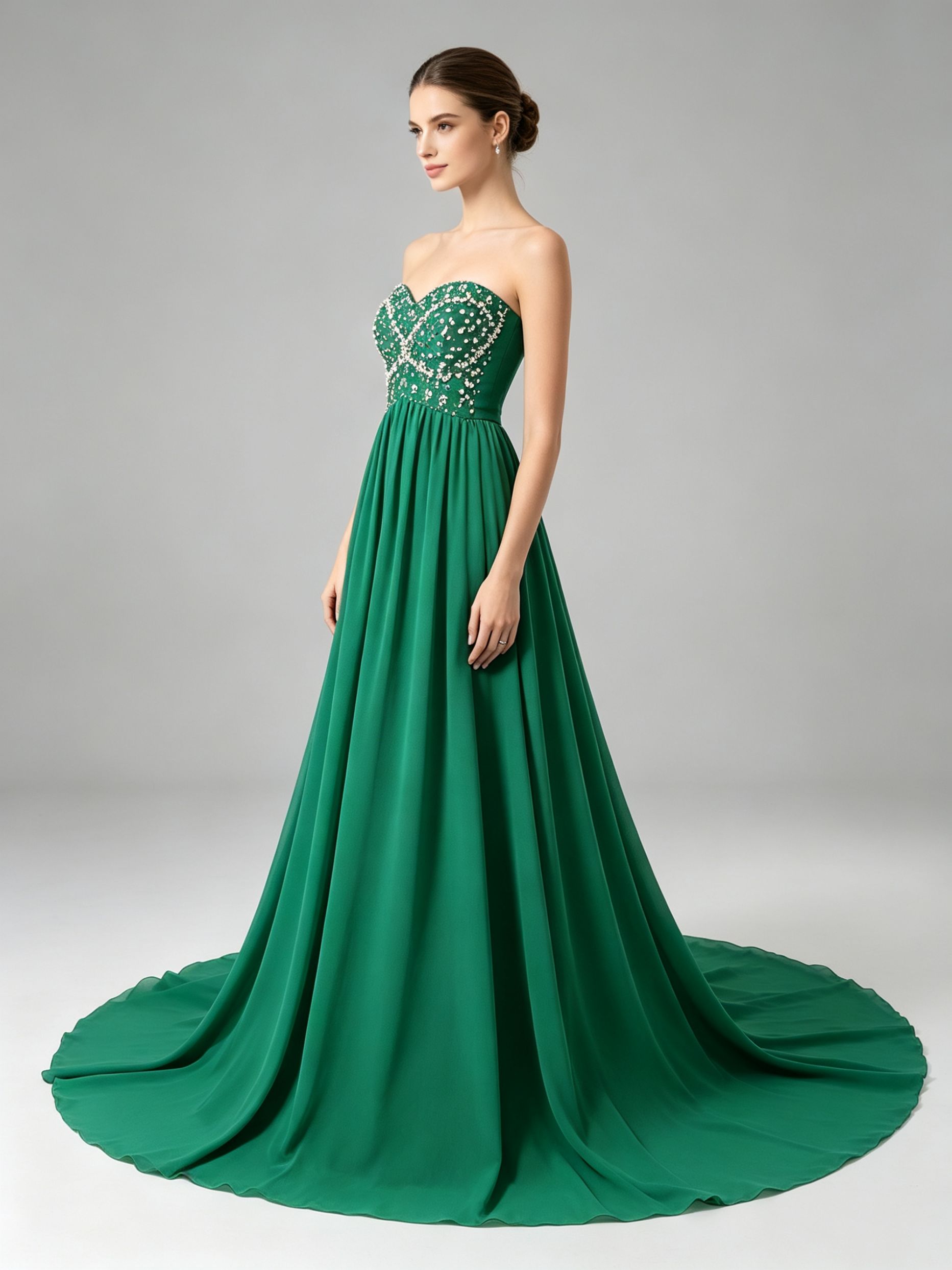 Red Prom Dress with Crystal Beaded Bodice - Strapless A-Line Evening Gown