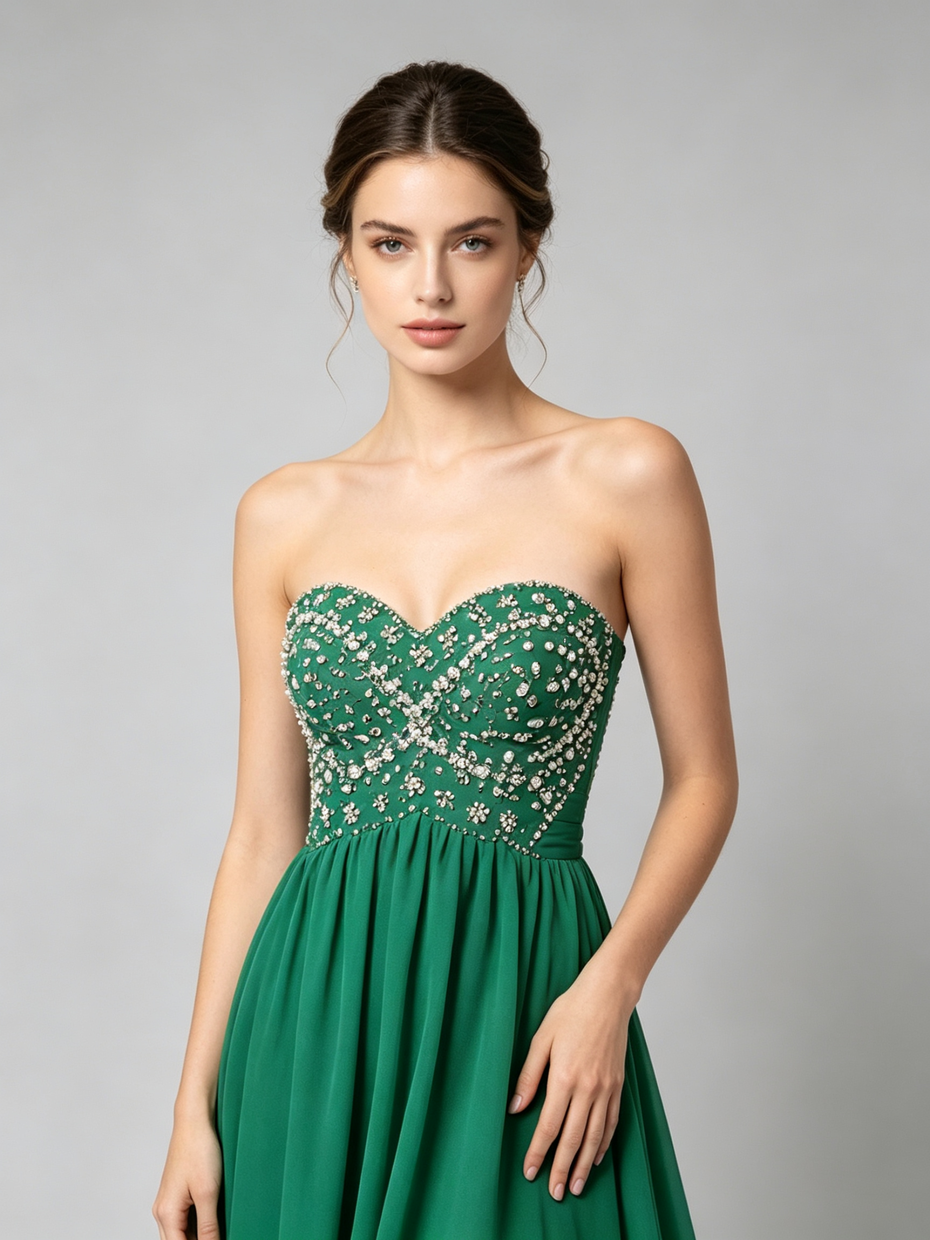 Red Prom Dress with Crystal Beaded Bodice - Strapless A-Line Evening Gown