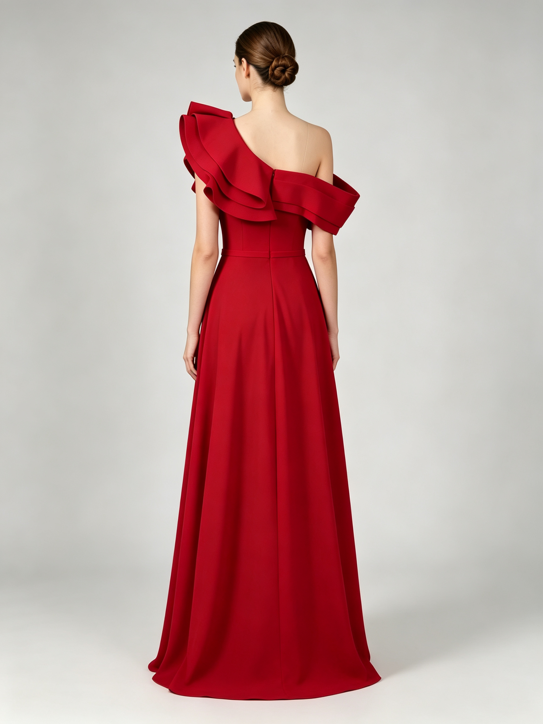 Red Ruffled One-Shoulder Prom Dress