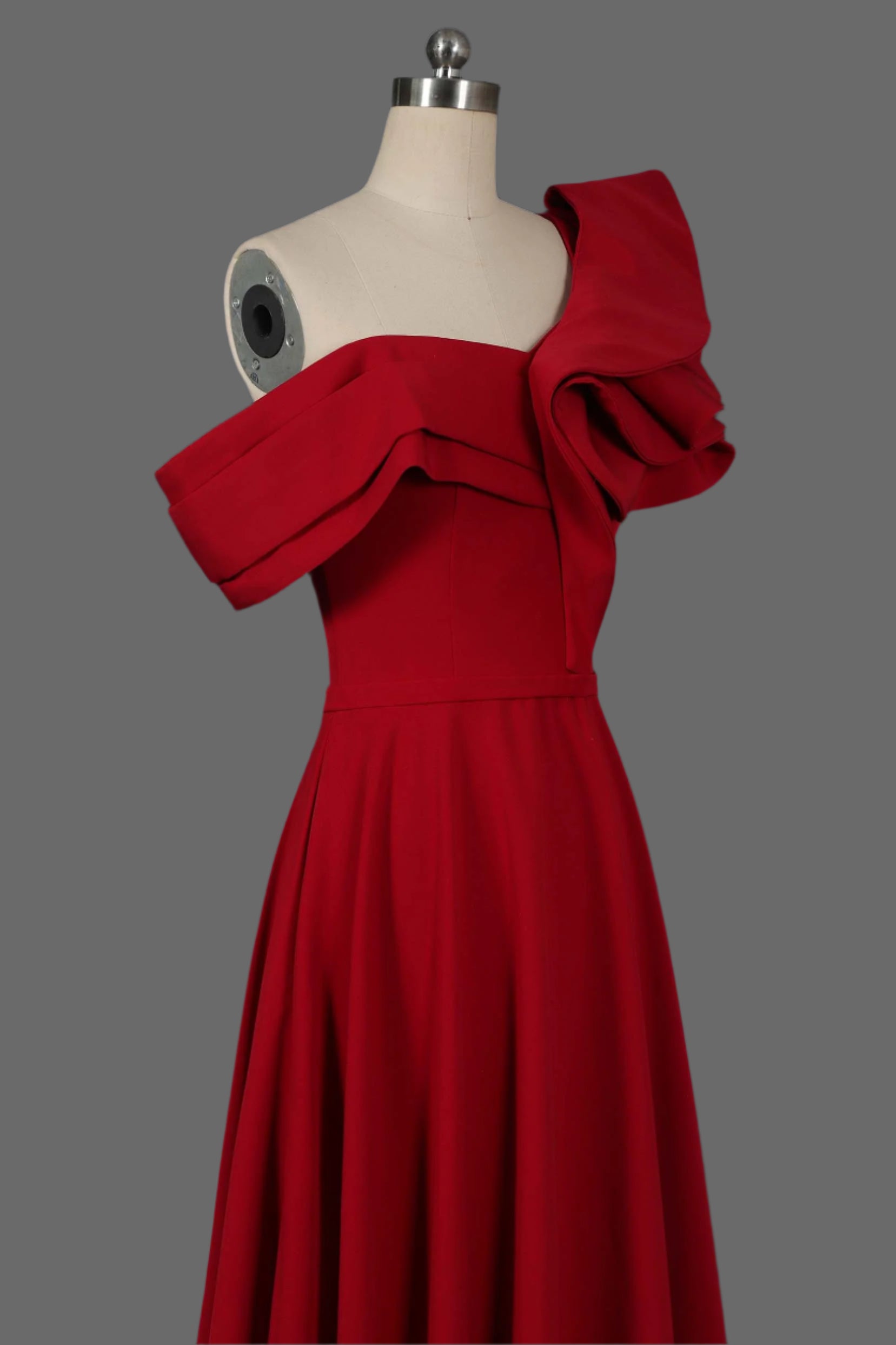 Red Ruffled One-Shoulder Prom Dress