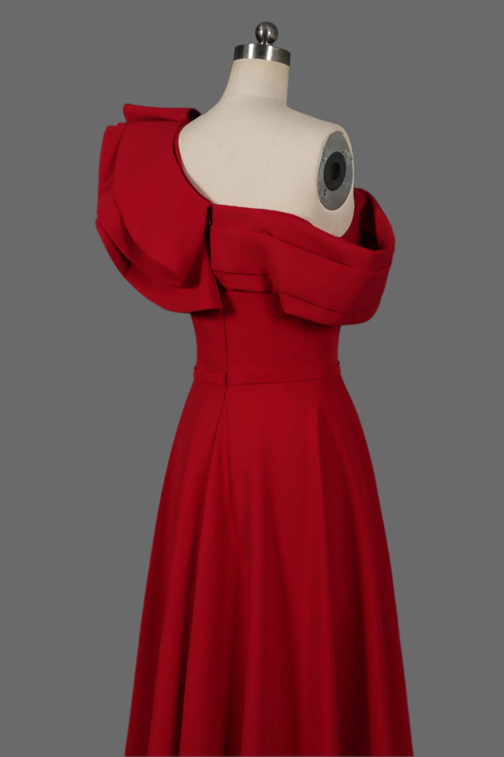 Red Ruffled One-Shoulder Prom Dress