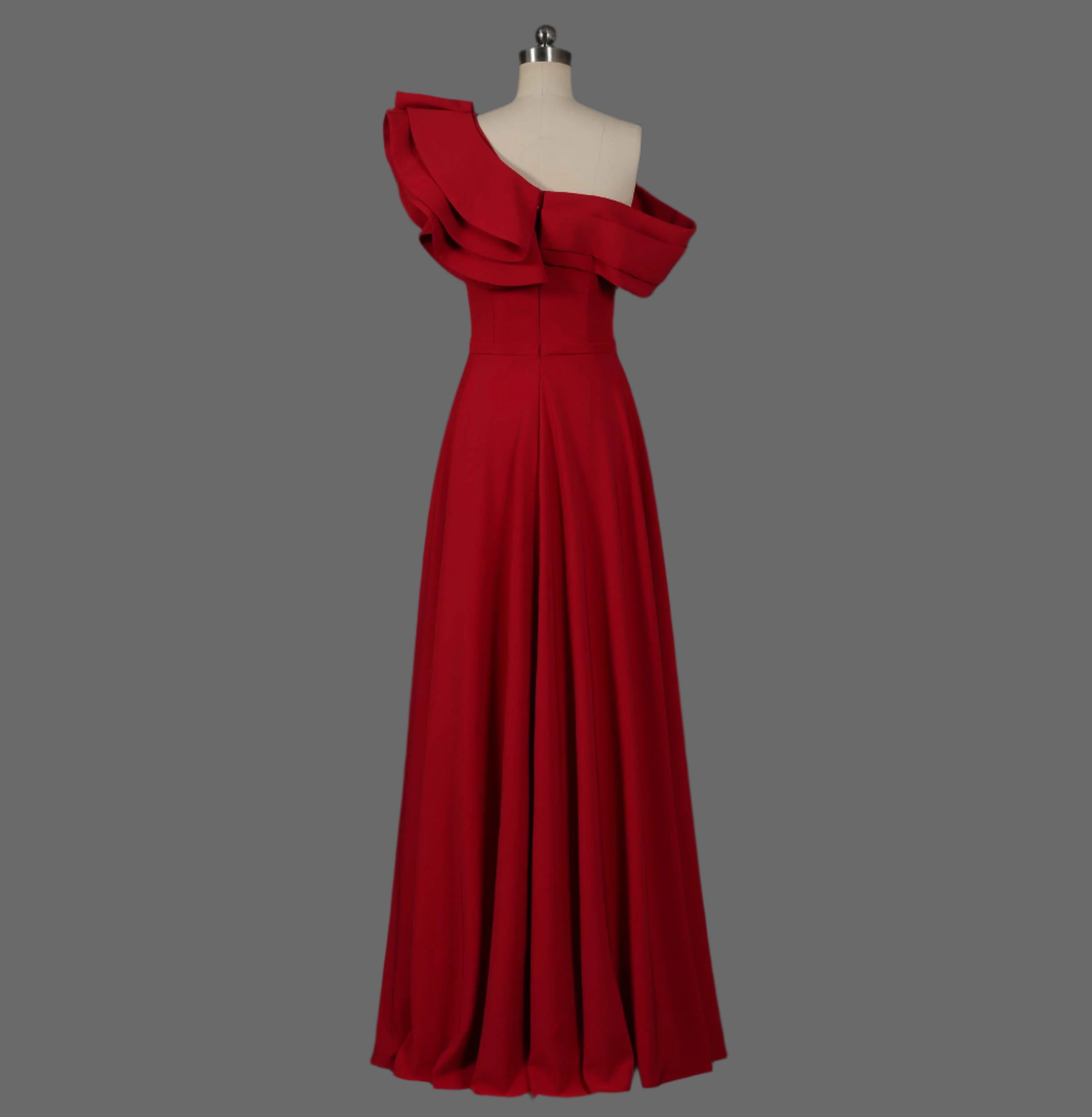 Red Ruffled One-Shoulder Prom Dress