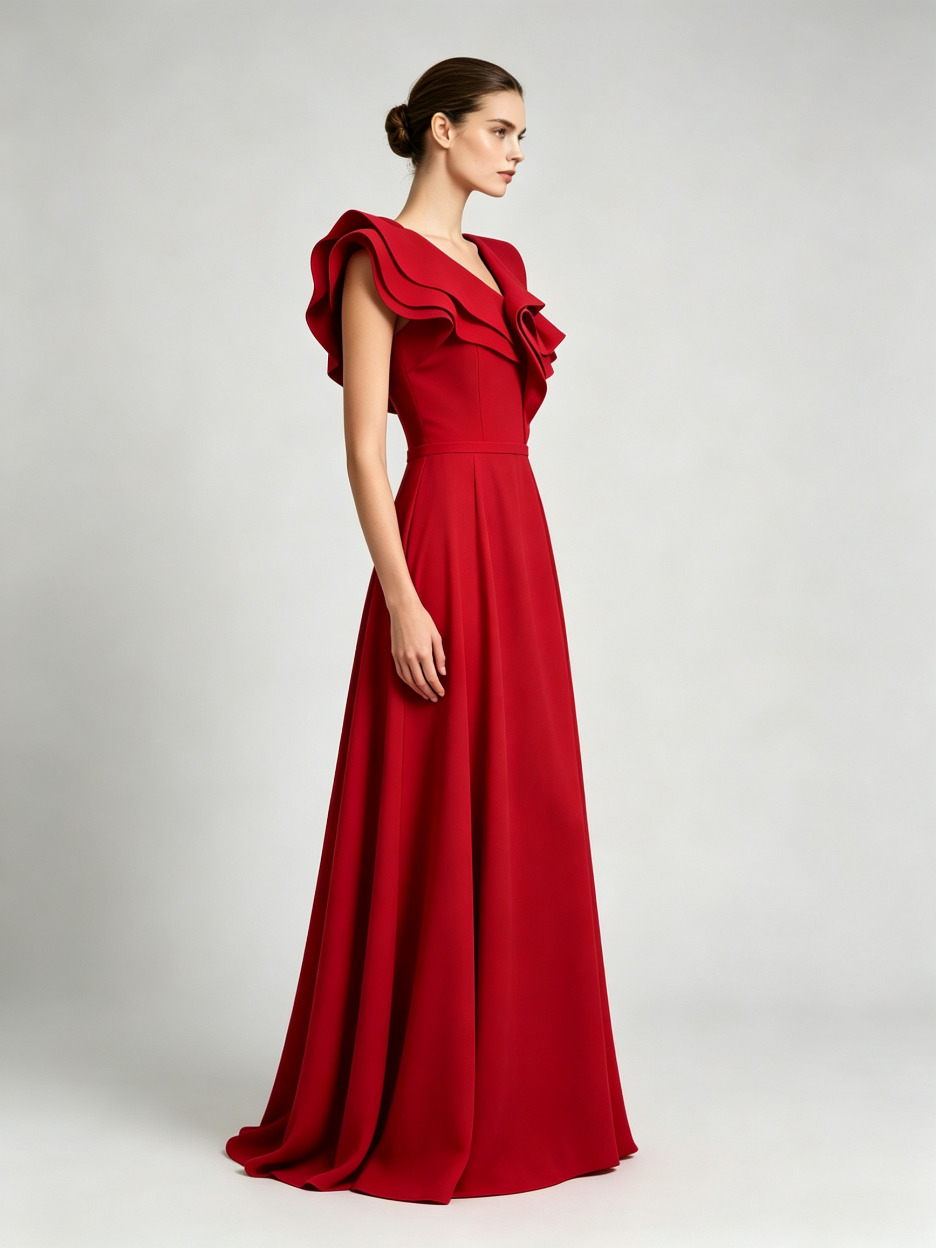 Red Ruffled One-Shoulder Prom Dress