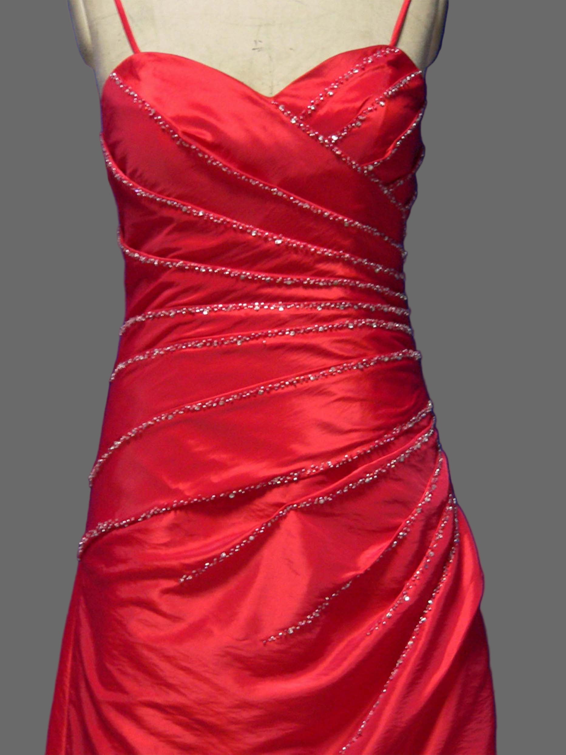 Red Spaghetti Strap Beaded Evening Dress Elegant Ruched Formal Gown